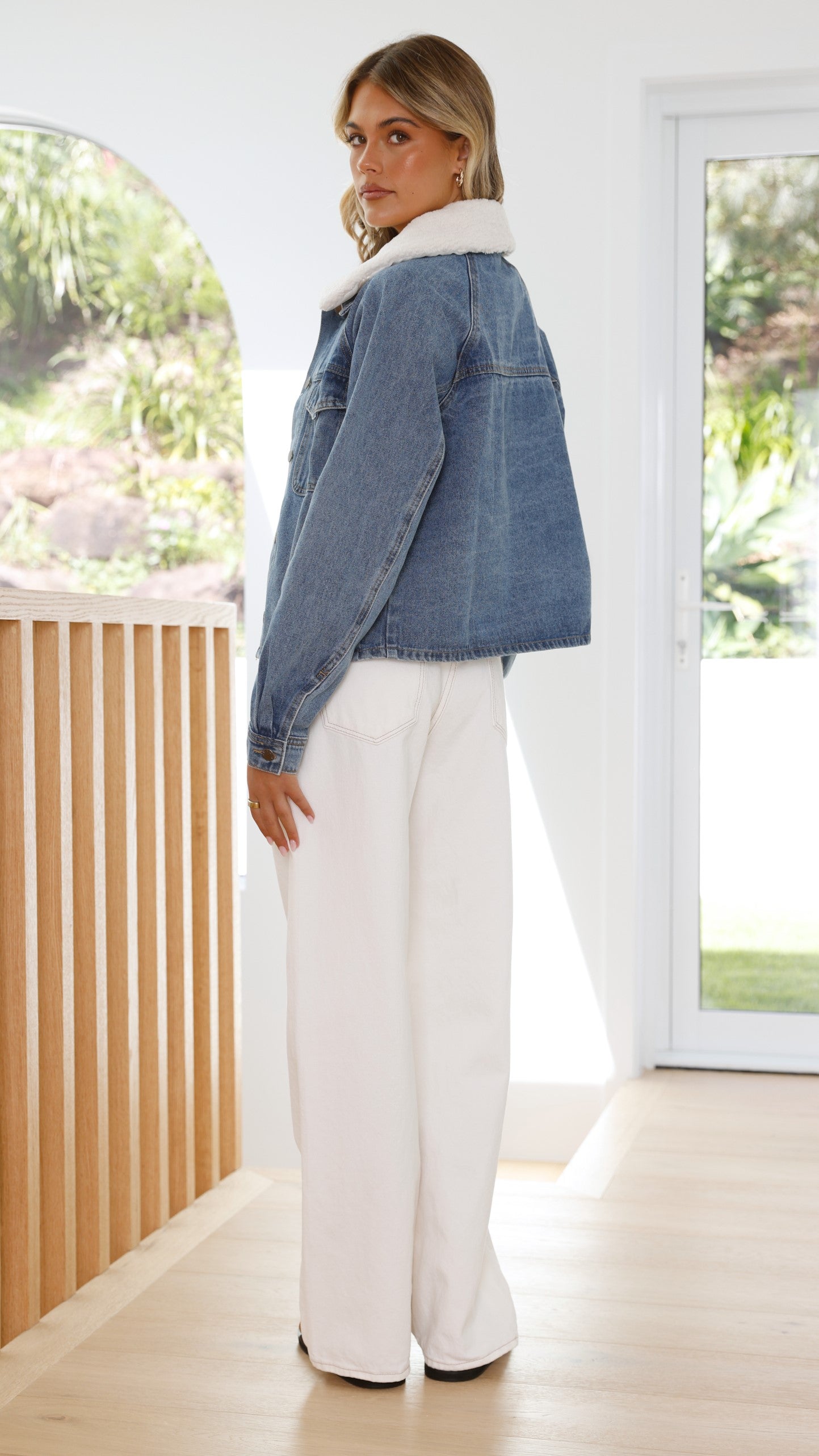 Laelia Teddy Jacket for Women - Mid Blue Denim Coat | Cozy Winter Outerwear, Casual Streetwear Style | Perfect for Fall, Winter & Everyday Fashion