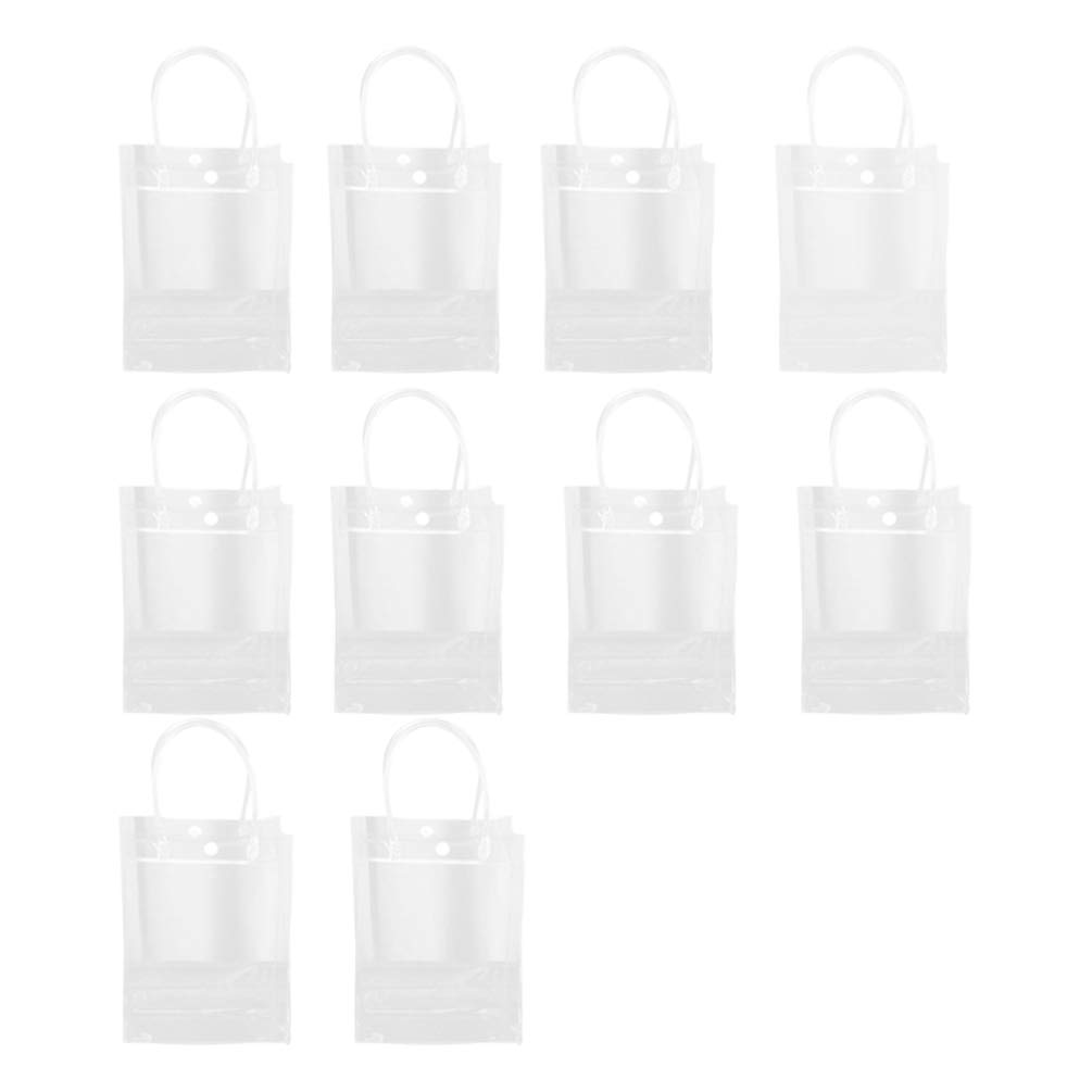 10pcs Clear Plastic Gift Bags with Handles - Reusable Shopping Bags & Take Out Bags for Parties, Retail Stores & Food Packaging