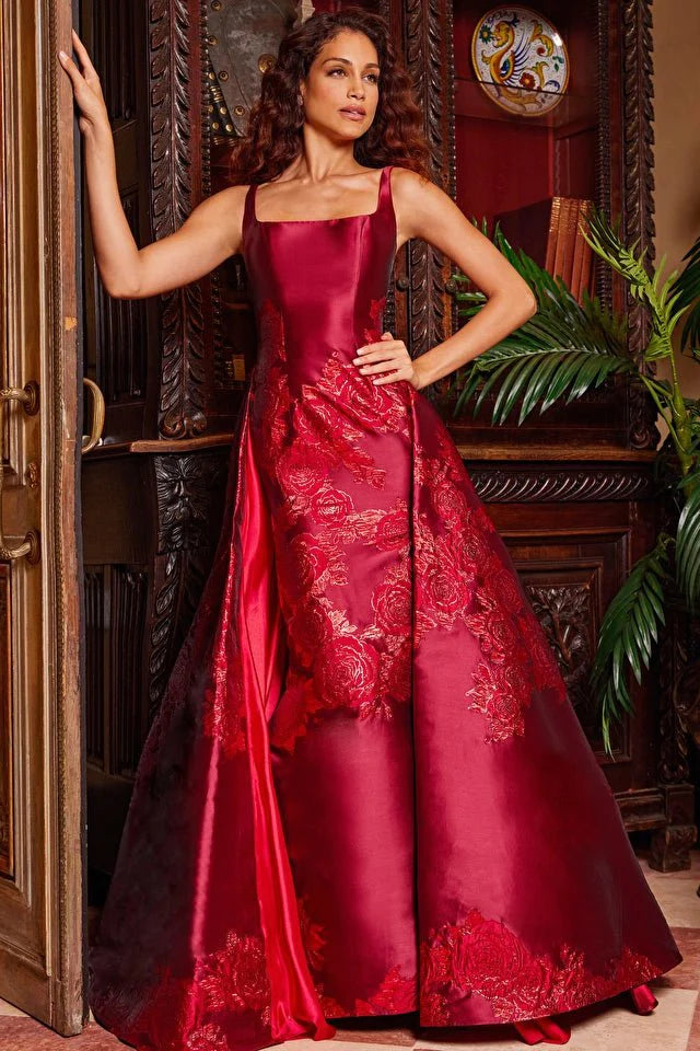 Jovani 07441 Red Pleated Overskirt Sleeveless Prom Gown - Elegant Formal Dress for Homecoming, Pageants & Special Occasions