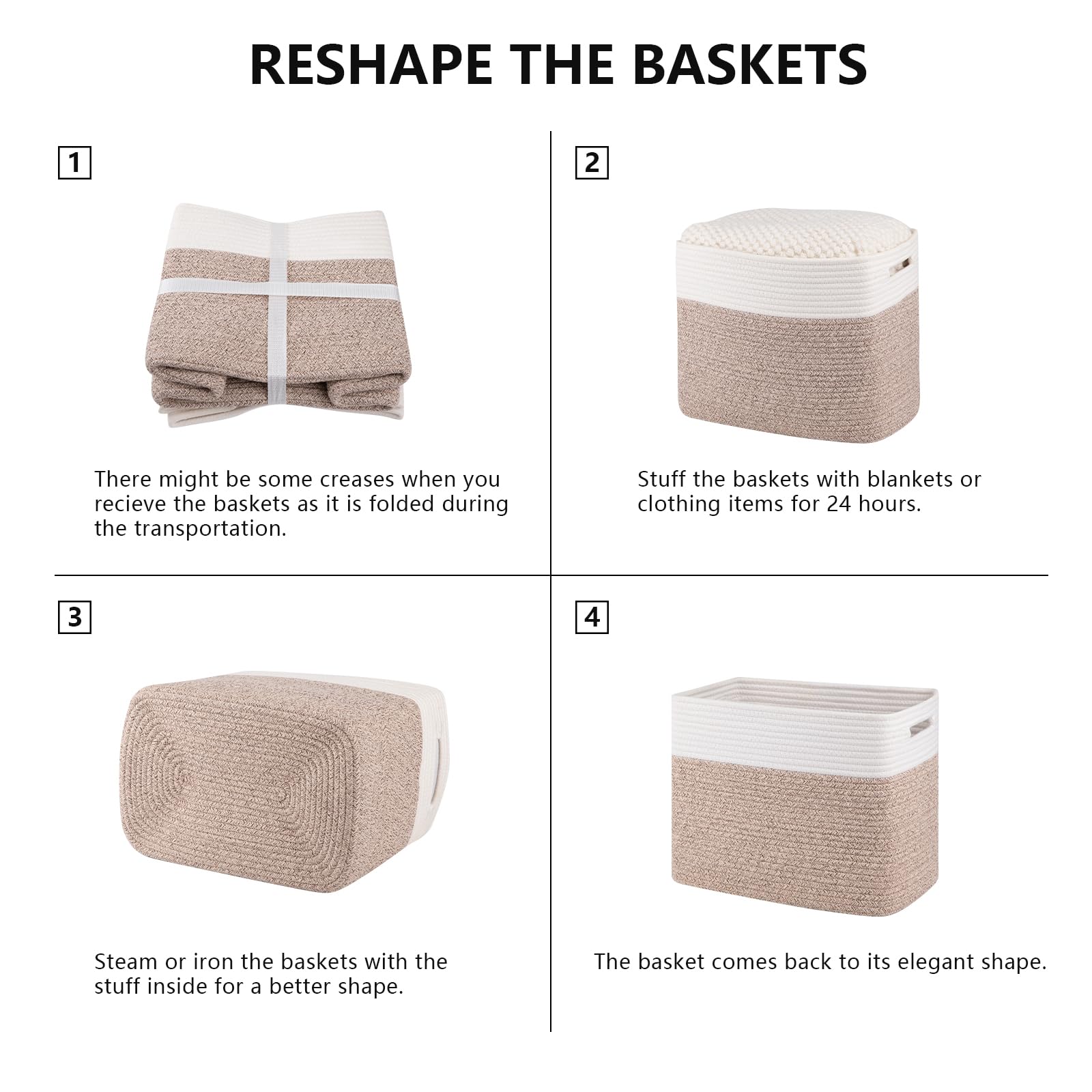 OIAHOMY Collapsible Storage Baskets for Shelves - 2 Pack Brown Woven Toy & Blanket Organizer Bins (15 x 9.8 x 11.8 Inches) - Perfect for Bedroom Closet, Living Room & Kids Room Organization