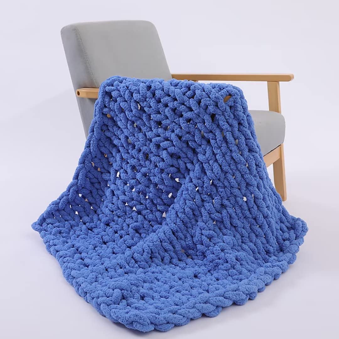 Handmade Chunky Knit Blanket - Soft & Cozy Cable Knit Throw Blanket for Sofa, Bed, Living Room - Warm Home Decor Accent (Blue, 40x60 Inches) - Perfect for Winter Snuggling & Farmhouse Style Decor