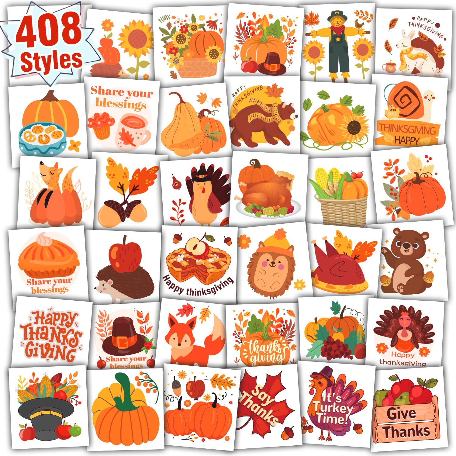 Thanksgiving Tattoos for Kids - 408PCS Fall Party Supplies for Boys & Girls