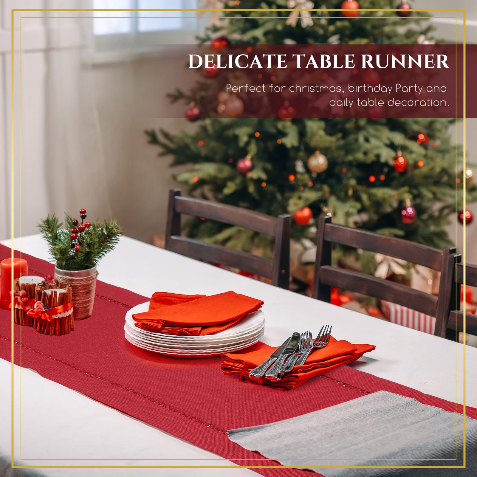 2-Pack Handmade Hemstitch Table Runners - Farmhouse Rustic Decor (13x72 Inch, Cranberry Red) for Thanksgiving, Christmas, Kitchen & Dining Room Centerpiece Decorations | Perfect for Holiday Parties, Wedding Decor & Home Styling