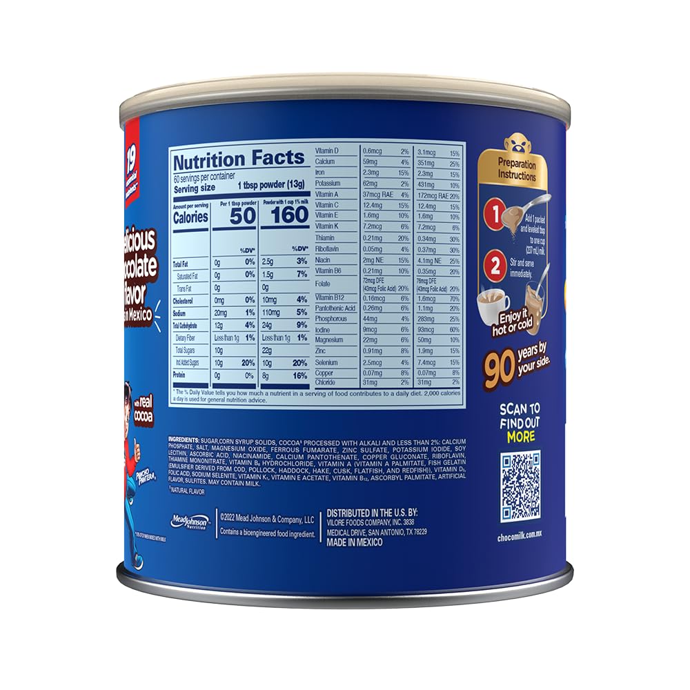Choco Milk Chocolate Powder Drink Mix - 19 Essential Vitamins for Kids - Instant Breakfast & Nutritional Drink - 28 oz - Perfect for School Lunches & After-School Snacks