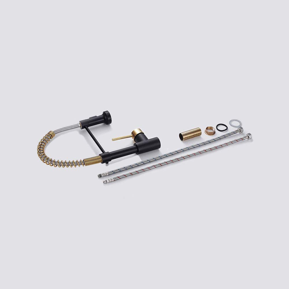 Premium Commercial Kitchen Faucet with Pull Down Sprayer - Single Handle Lever Spring Sink Faucet in Black & Gold Finish - Ideal for Restaurant, Cafe & Home Kitchen Renovation