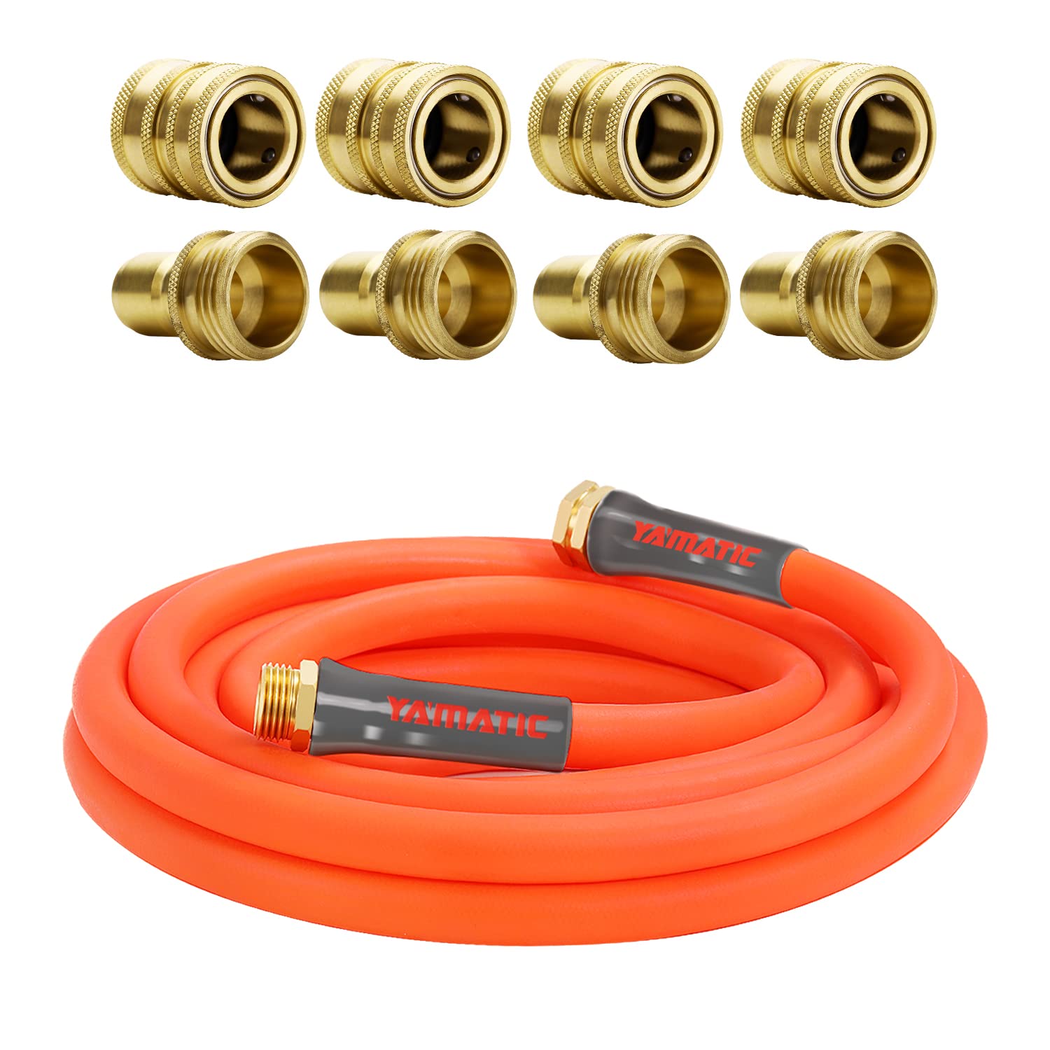 YAMATIC 5/8 Inch x 10 ft Ultra Flexible Garden Hose with Solid Brass Quick Connect Set - Perfect for Watering Plants, Washing Cars & Outdoor Cleaning