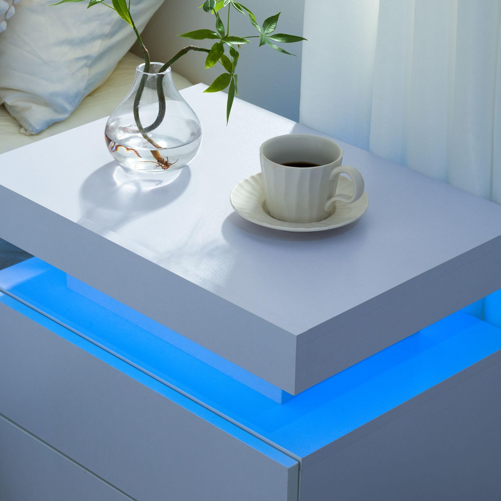 Modern White LED Nightstand Set of 2 - Bedside Table with 2 Drawers & USB Charging Ports - Perfect for Bedroom, Living Room & Small Spaces