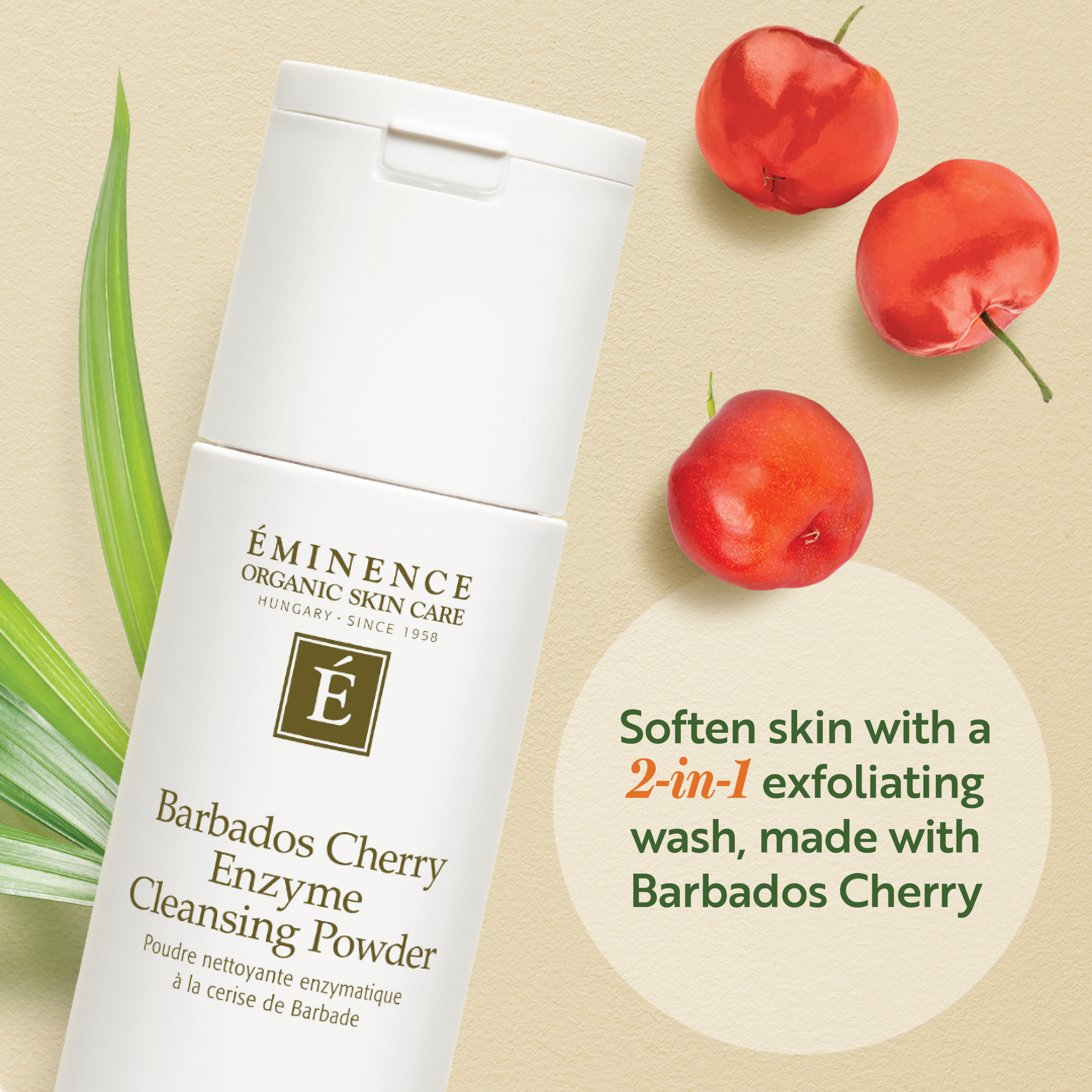 Eminence Organics Barbados Cherry Enzyme Cleansing Powder - Gentle Exfoliating Face Wash for Glowing Skin | Perfect for Daily Skincare Routine & Sensitive Skin Types