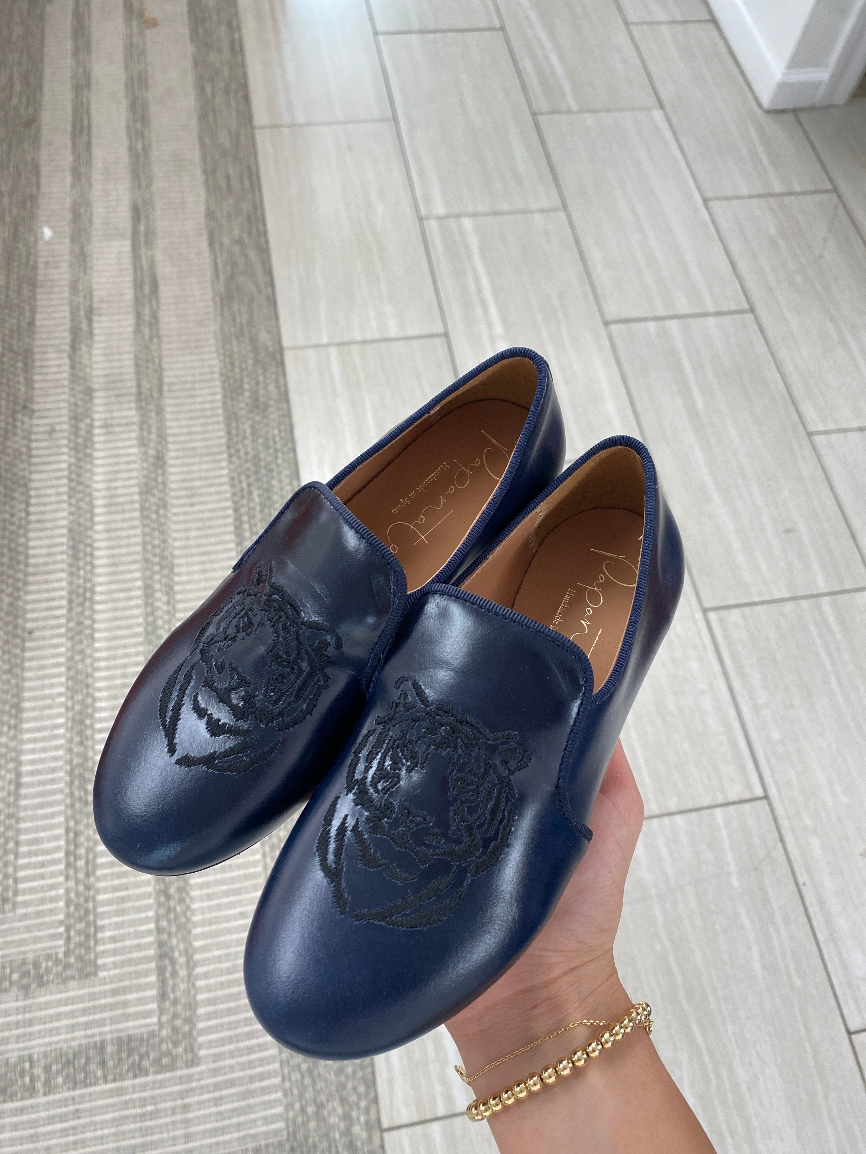 Navy Blue Embroidered Smoking Loafers for Men - Stylish Casual & Formal Shoes for Work, Parties & Weddings