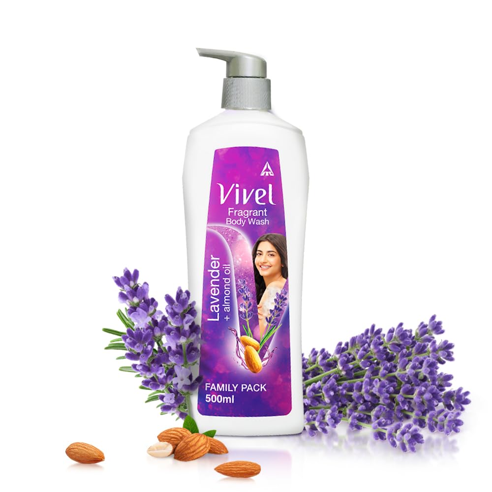 Vivel Fragrant Body Wash with Lavender & Almond Oil - 500ml Moisturizing Shower Gel for Soft, Smooth Skin - Gentle Cleansing for Women & Men - Perfect for Daily Relaxation & Aromatherapy in Bath or Shower