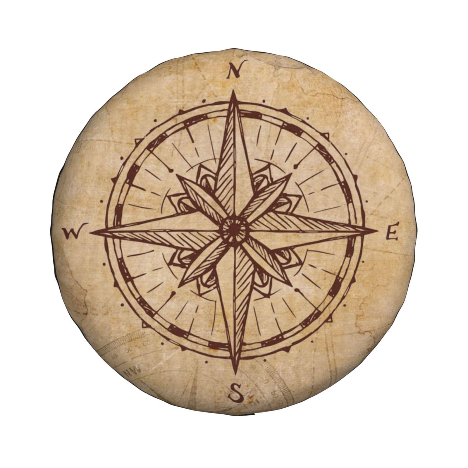 Ouqiuwa Vintage Compass Spare Tire Cover - Universal Fit for 14 Inch Trailers, RVs, SUVs (23-27 Inch Diameter) - Waterproof & UV-Resistant Wheel Protection for Outdoor Adventures & Road Trips
