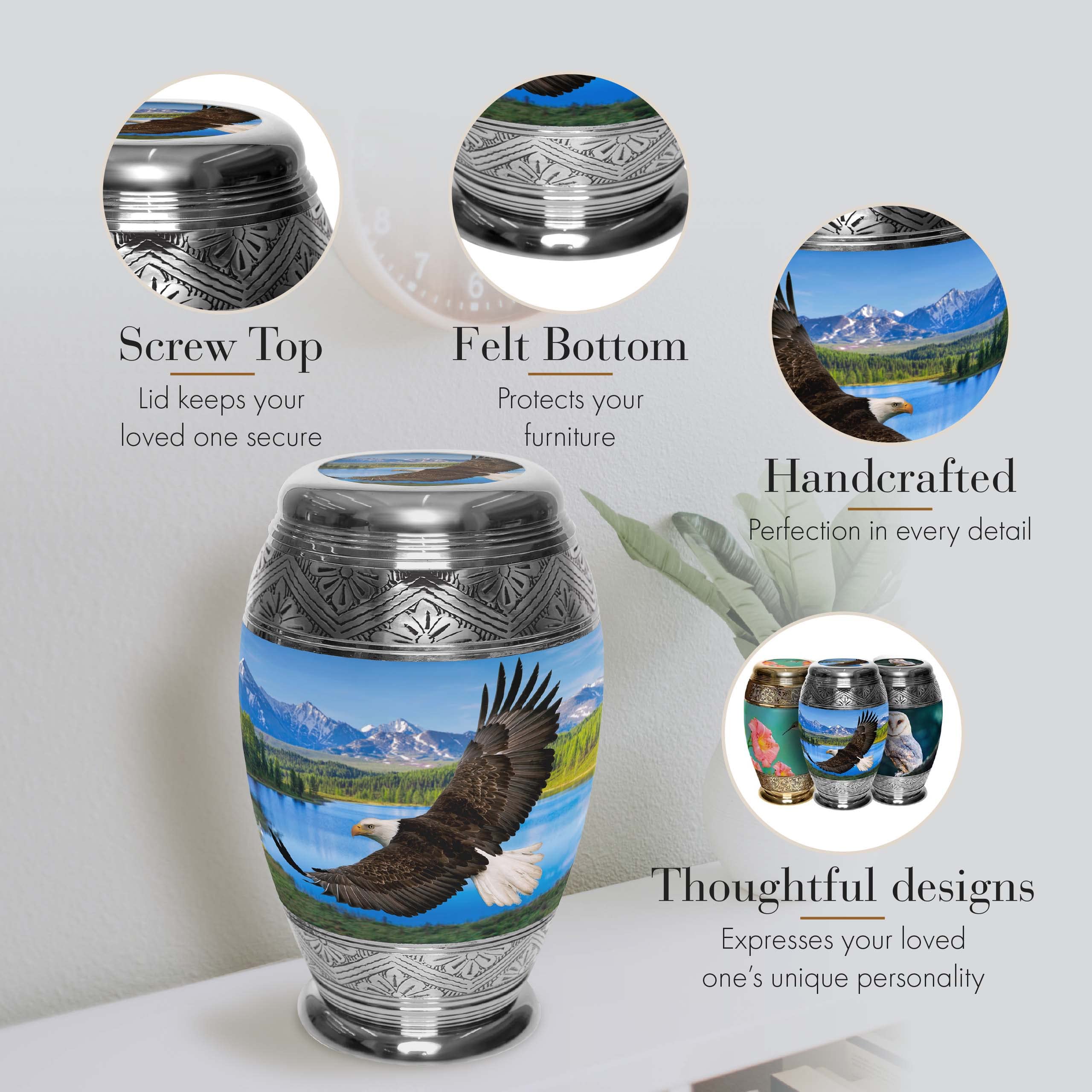 Extra Large Majestic Eagle Cremation Urn for Adult Male Ashes - Personalized Handcrafted Decorative Urn for Human Ashes - Perfect for Memorials, Home Display & Funeral Services