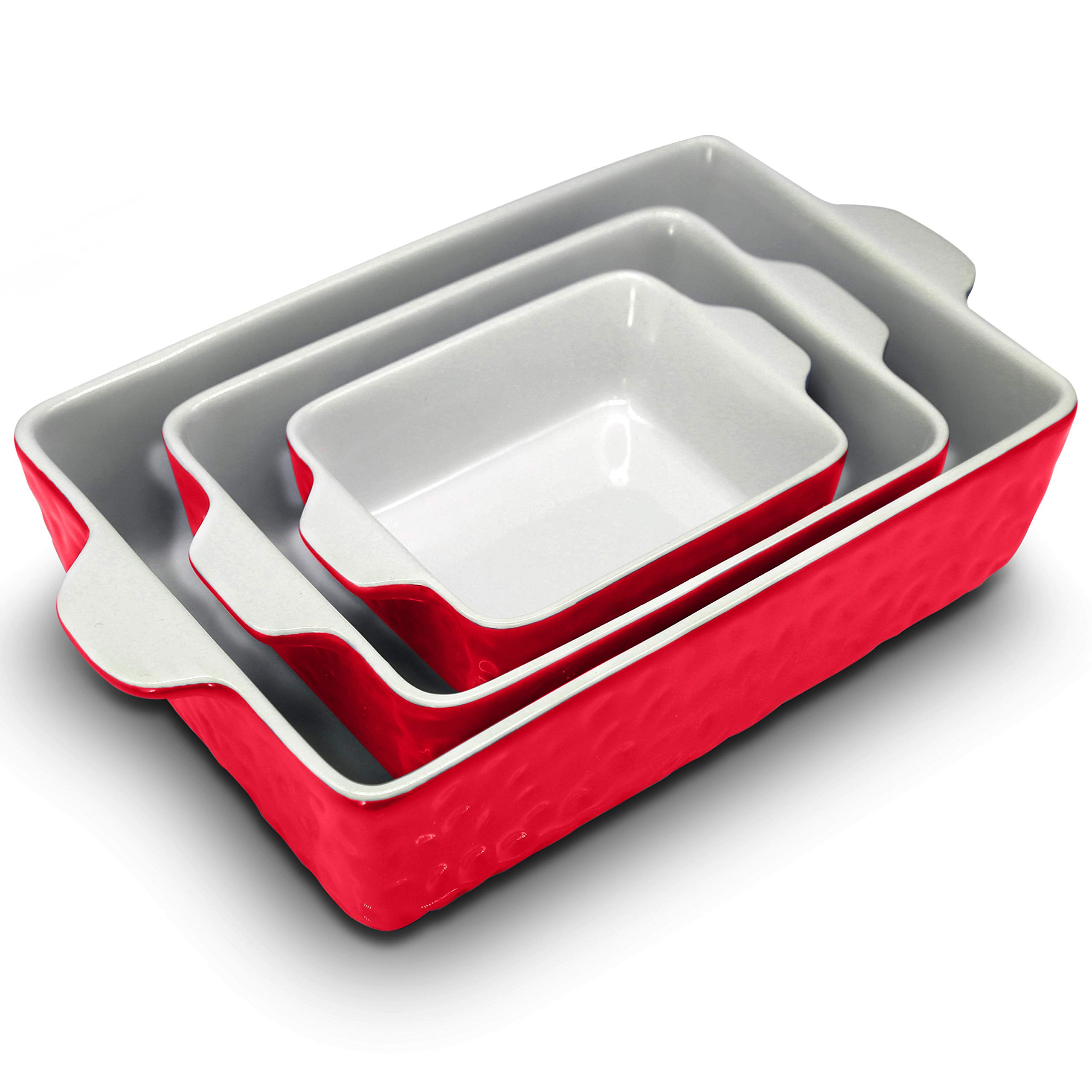 NutriChef 3-Piece Ceramic Casserole Dish Set for Oven Baking - Nonstick Lasagna Pans with Built-In Handles, Dishwasher & Microwave Safe (14