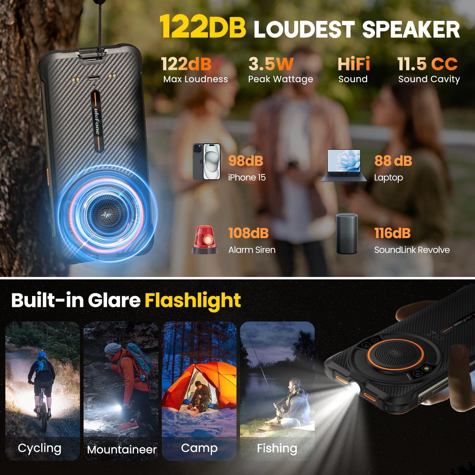 Ulefone Power Armor 16S Rugged Smartphone - 9600mAh Long-Lasting Battery, 122dB Super Loud Speaker, 16GB+128GB Storage, 50MP HD Camera | 5.93