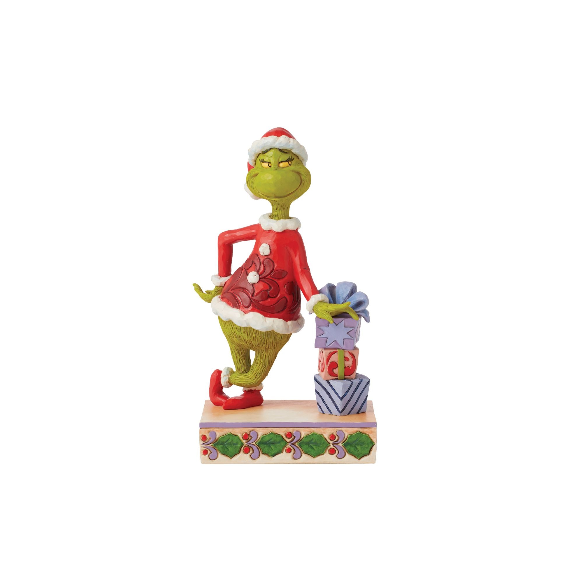 Grinch Leaning on Gifts Christmas Decor - Festive Holiday Home Decorations for Xmas Tree, Mantel & Party