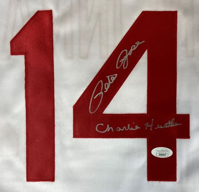 Pete Rose Cincinnati Reds Autographed White Baseball Jersey - Charlie Hustle JSA Certified Hologram - Perfect for Collectors, Sports Memorabilia Display & Baseball Fan Gifts