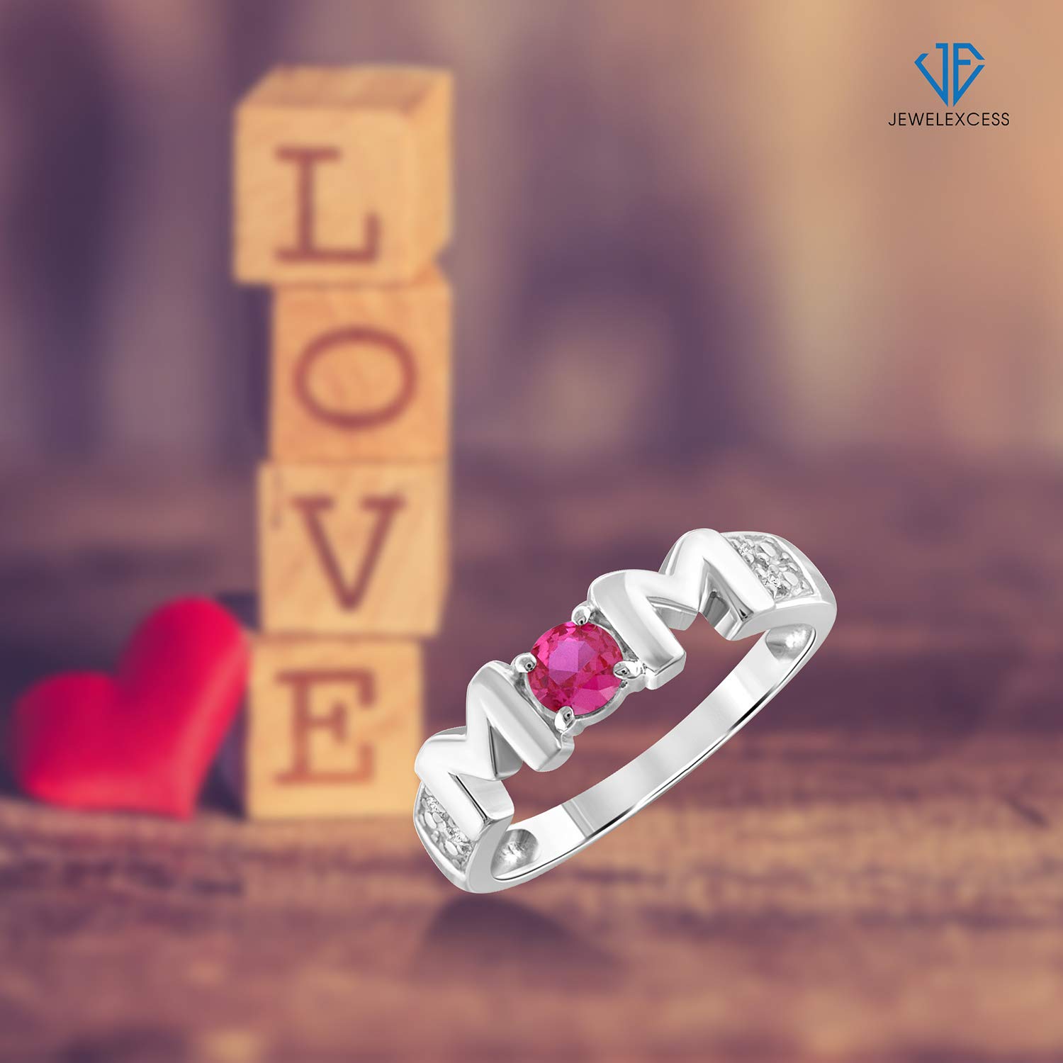 JEWELEXCESS Mothers Birthstone Ring for Women - Sterling Silver or Gold Plated Thoughtful Mom Jewelry with Created White Sapphire & Birthstones | Perfect Gift for Mother's Day, Birthday, Anniversary & Special Occasions