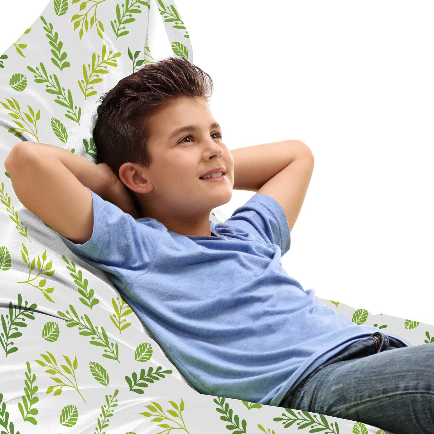 Ambesonne Botanical Lounger Chair Storage Bag - Large Capacity Leaf Print Organizer with Handles for Patio, Beach & Camping | Fern Green & White Laurel Foliage Design | Perfect for Outdoor Furniture Covers, Blanket Storage & Picnic Gear