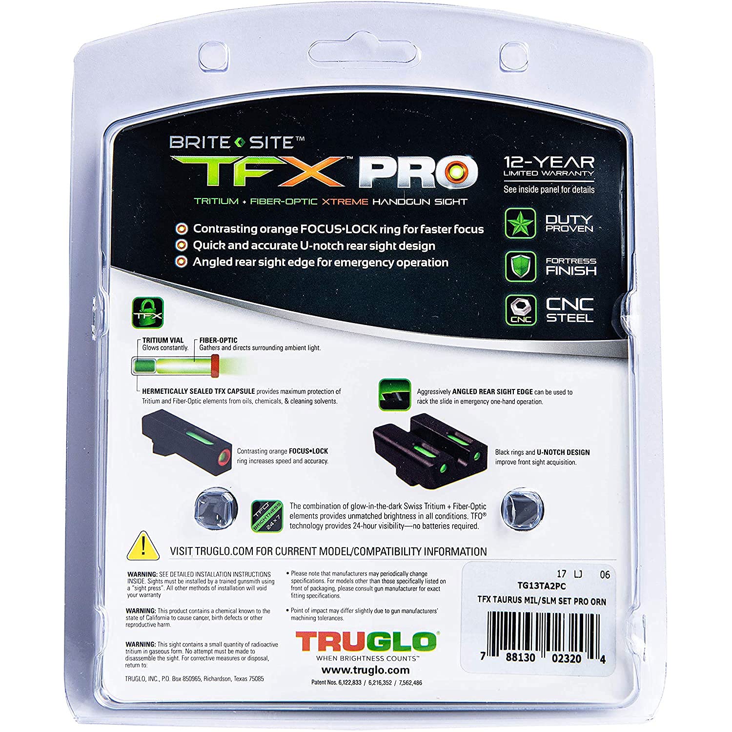 Truglo TFX PRO Handgun Sight - Glow in Dark Tritium & Fiber Optic Night Sights for Pistols | Compact, Durable, Snag-Free Design | Ideal for Low Light Shooting, Home Defense & Tactical Training