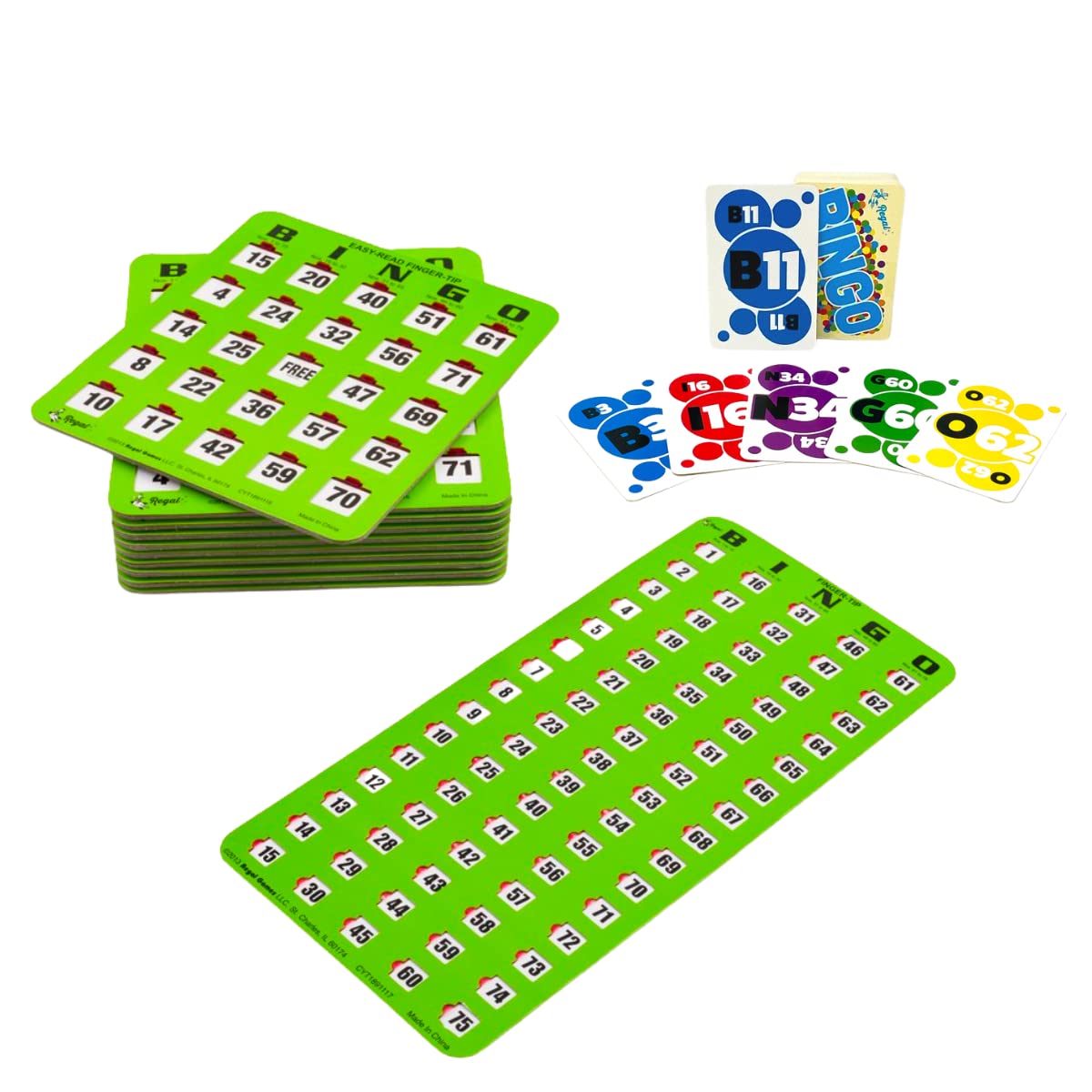 Regal Games - Finger-Tip Bingo Set with Jumbo Calling Cards, Master Board & 25 Easy Read Shutter Slide Cards - Green - Perfect for Family Game Nights, Bingo Parties & Senior Activities