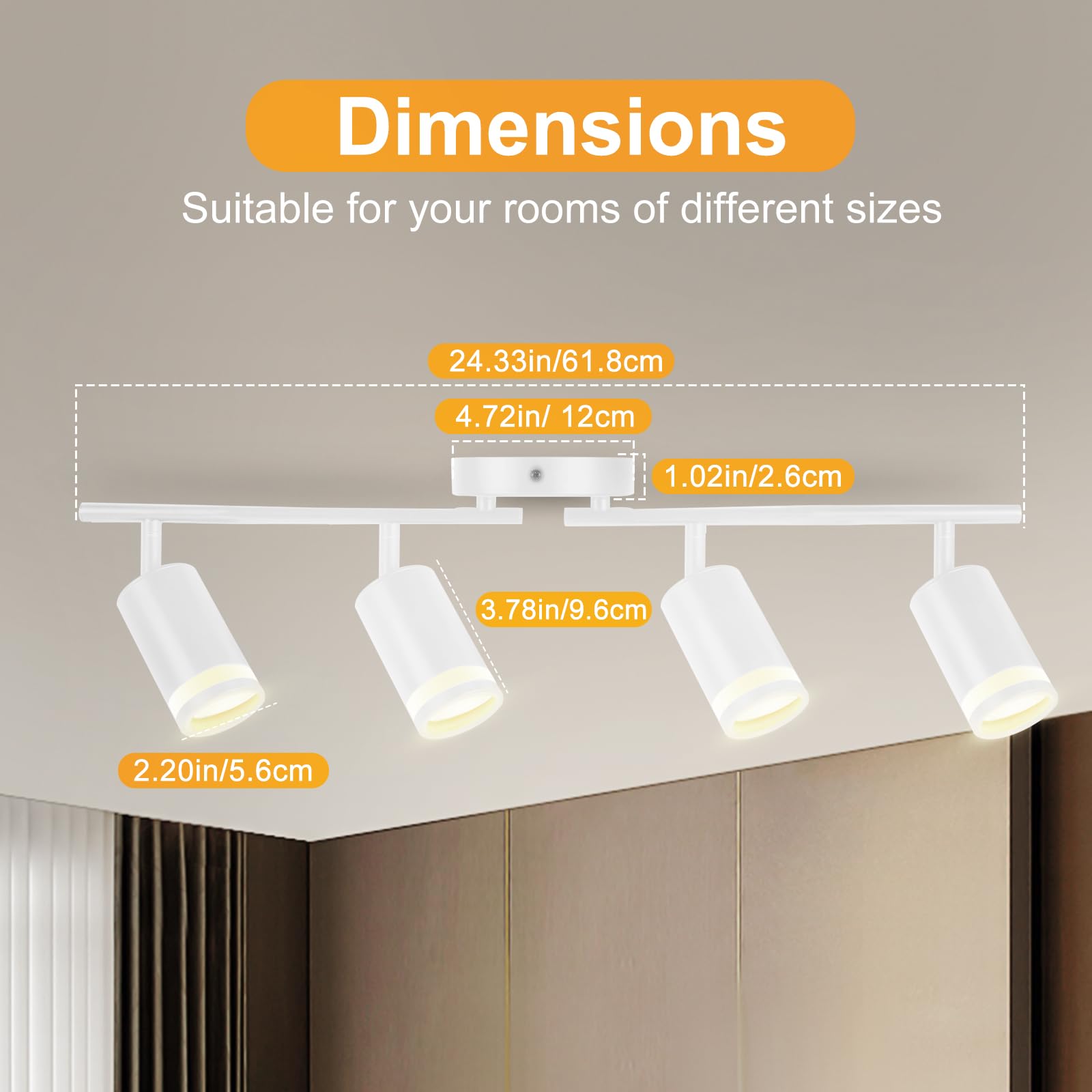 4-Light LED Track Lighting Kit - Flexible Rotatable GU10 Fixtures for Ceiling, Matte White (Bulbs Not Included) - Perfect for Kitchen, Home Office, Laundry Room & Modern Interior Lighting