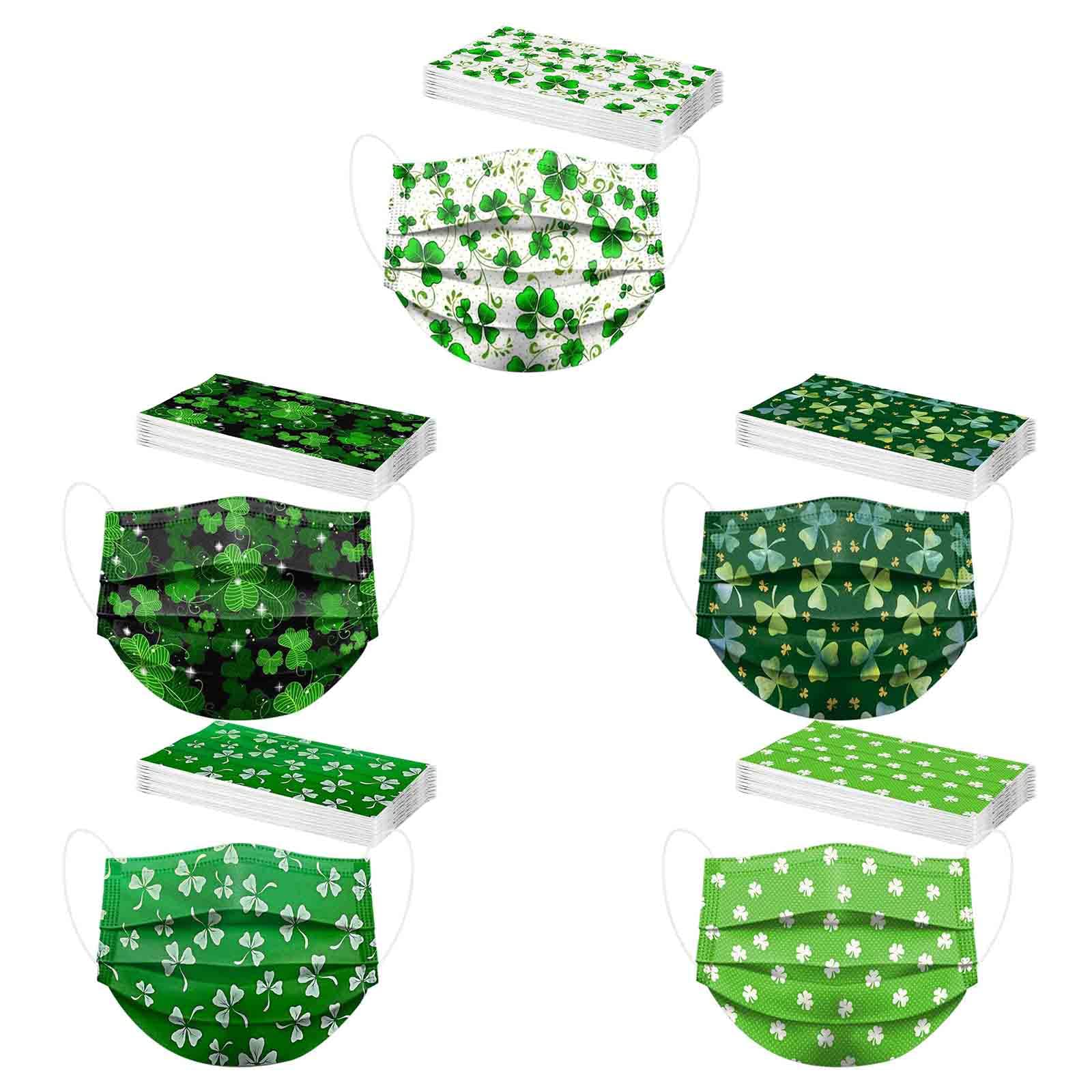 50PC St. Patrick's Day Disposable Face Masks for Adults - 3-Ply Breathable Protective Masks - Shamrock Printed Holiday Party Masks - Perfect for Parades, Office Celebrations & Irish Festivals