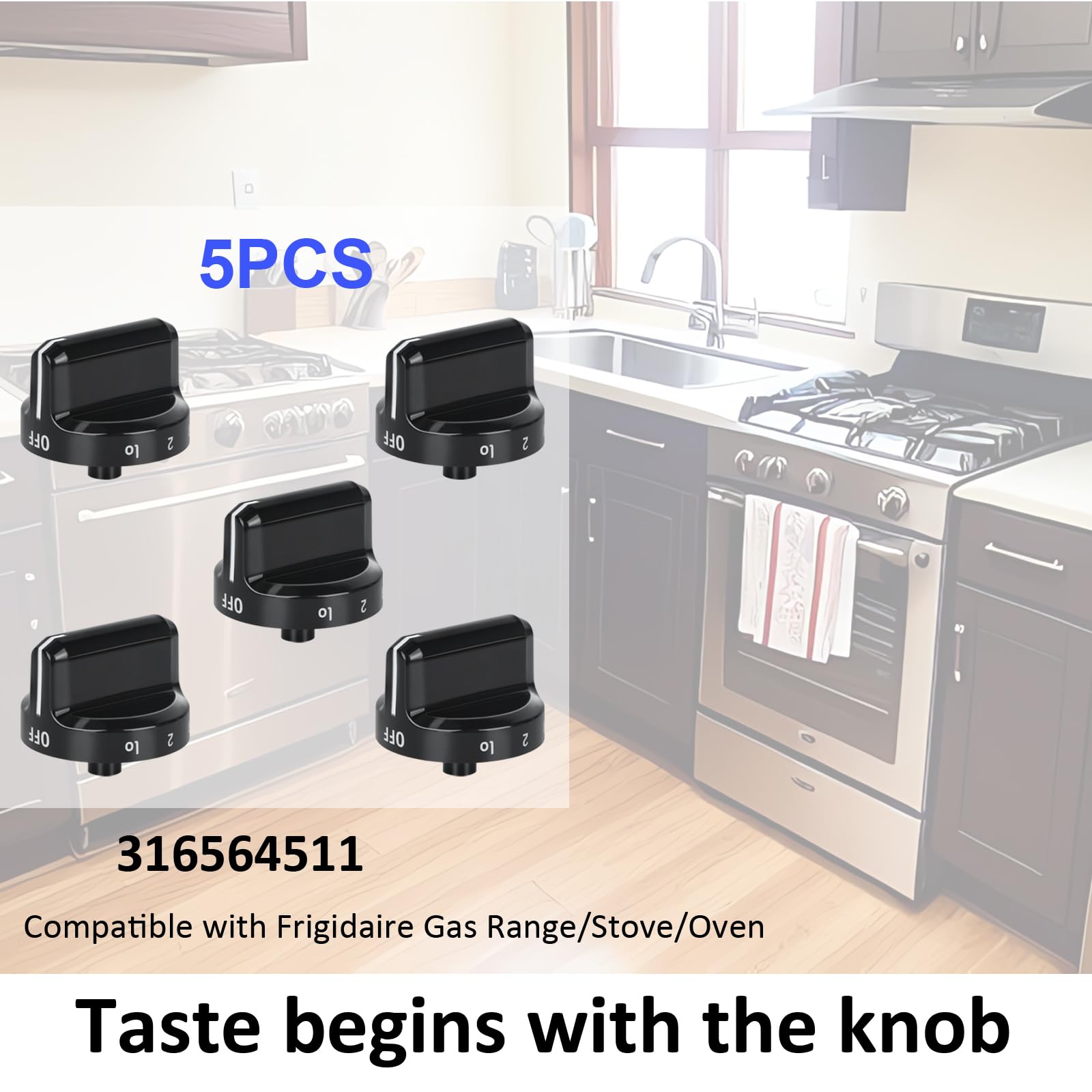 Upgrade 316564511 Stove Knobs Replacement Set (5-Pack) - Compatible with Frigidaire Gas Range, Oven & Stove - AP4433359 Cooktop Burner Control Knob Replacement - Perfect for Kitchen Appliance Repair & DIY Gas Stove Maintenance