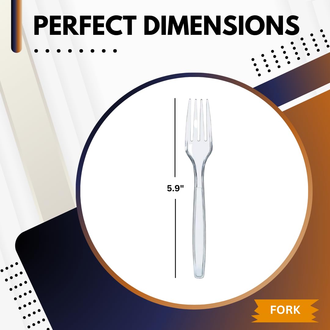 Clear Disposable Plastic Forks - 300 Pack, Heavy-Duty Crystal Plastic Cutlery for Parties, Events, Picnics & Everyday Use | Bulk Disposable Forks for Catering, BBQs, Office Lunches & Home Dining