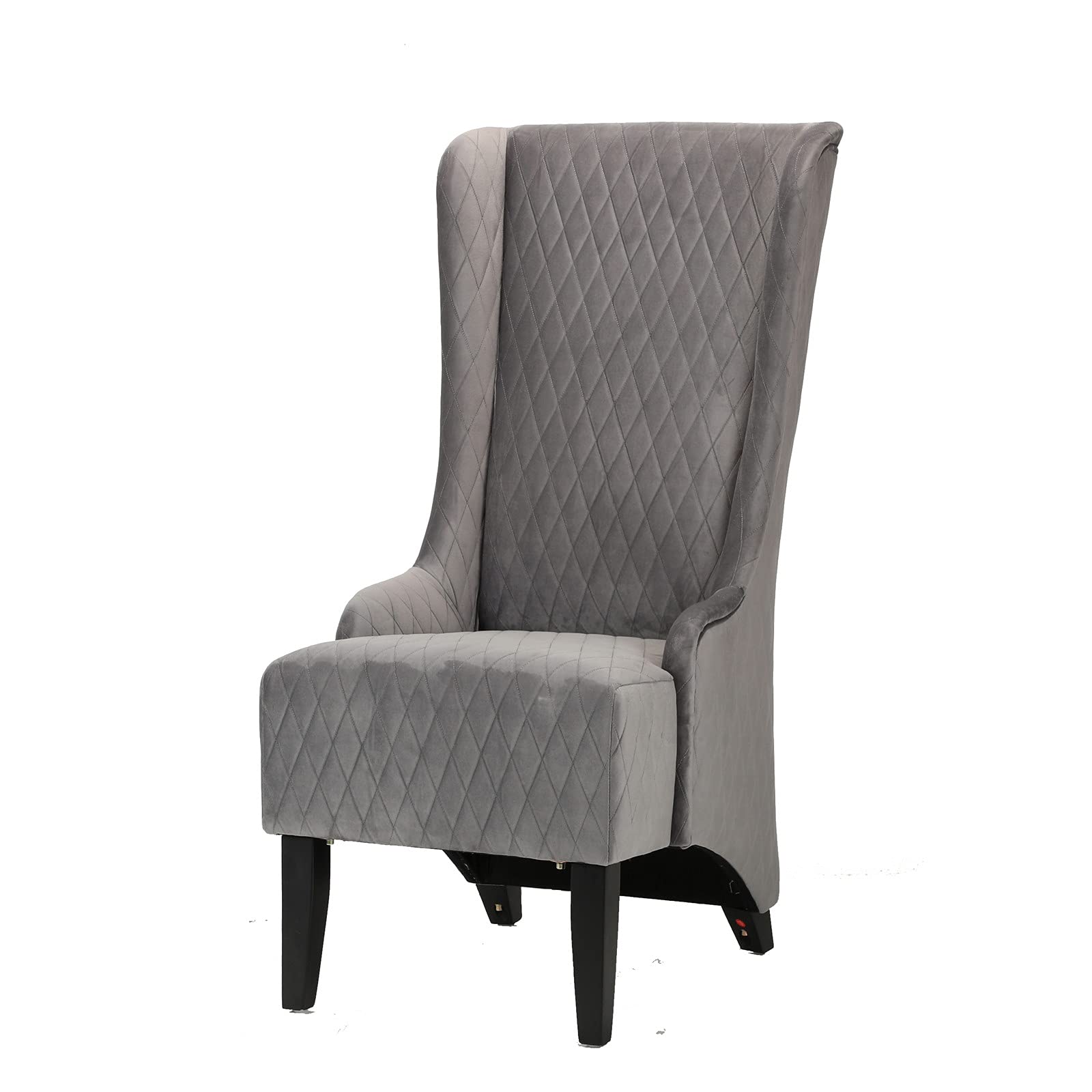 Luxury Velvet Wingback Accent Chair with Tufted Design & Solid Wood Legs - Modern Living Room Armchair for Home Office, Bedroom or Reading Nook - Grey Upholstered High Back Comfort Chair (Fabric Sofa Chair)