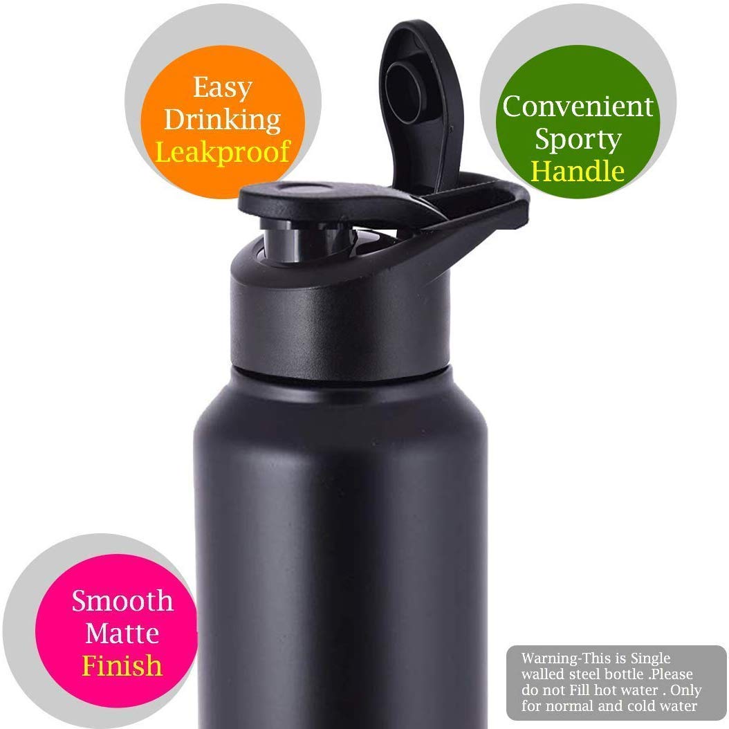BPA-Free Stainless Steel Water Bottle 1000ml - Leak Proof, Single Walled, Matte Finish - Ideal for Gym, Office, Travel & Outdoor Activities (6-Pack, Black) | Keeps Drinks Cold/Hot for Hours | Perfect for Sports, Yoga, School & Daily Hydration