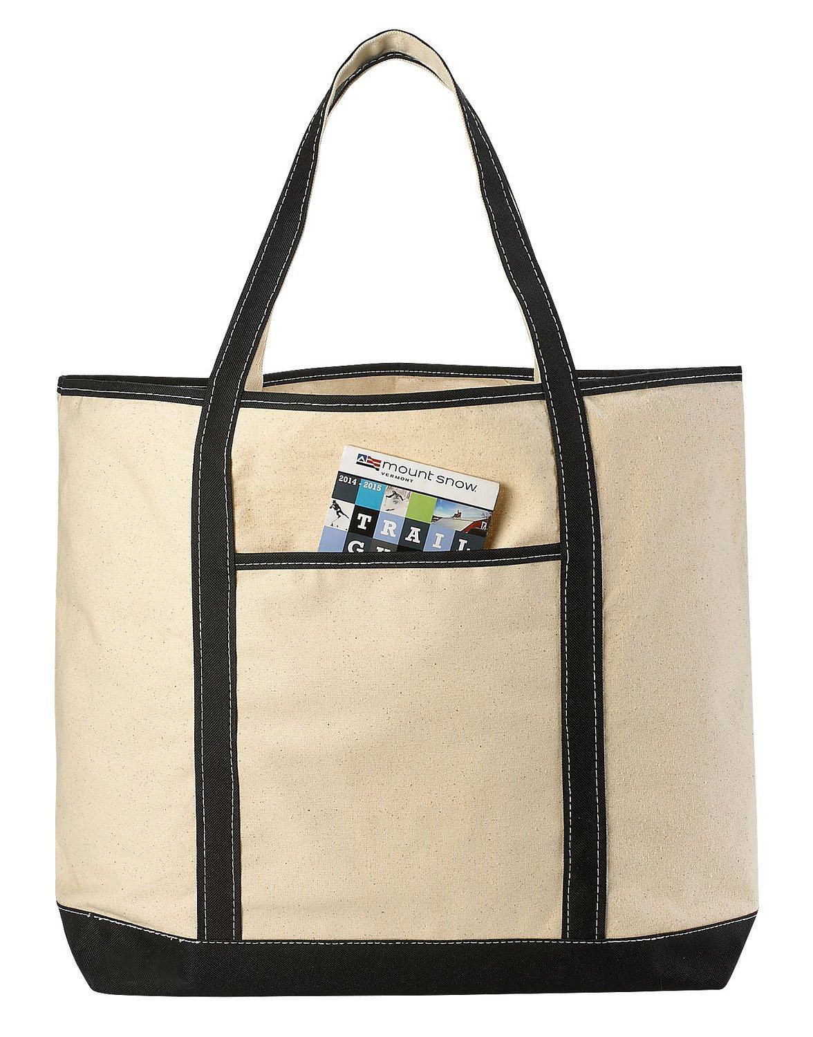 Heavy Duty 15oz Cotton Canvas Tote Bag - Large Durable Shopping & Grocery Bag (22 Inch) - Perfect for Beach, Market, Travel & Everyday Use - Red/Natural