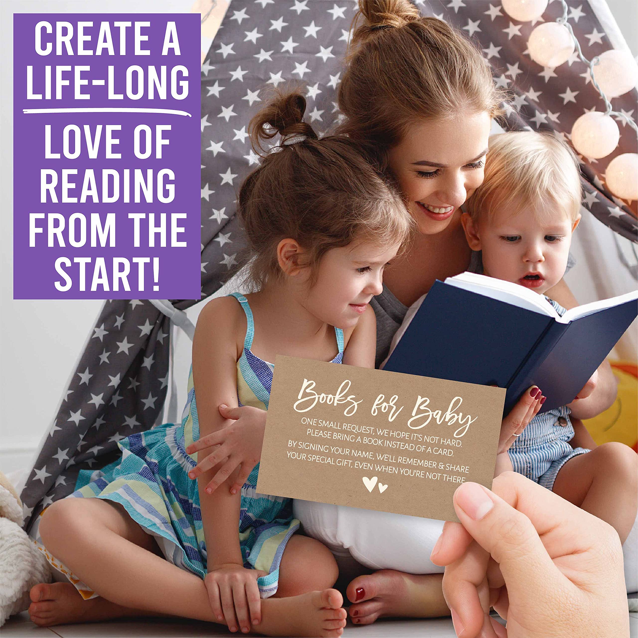 Hadley Designs 25-Piece Baby Shower Book Request Set - Rustic Guest Book Alternative with Invitation Inserts | Bring a Book Instead of a Card | Perfect for Baby Registry, Gender Reveal Parties & Nursery Decor