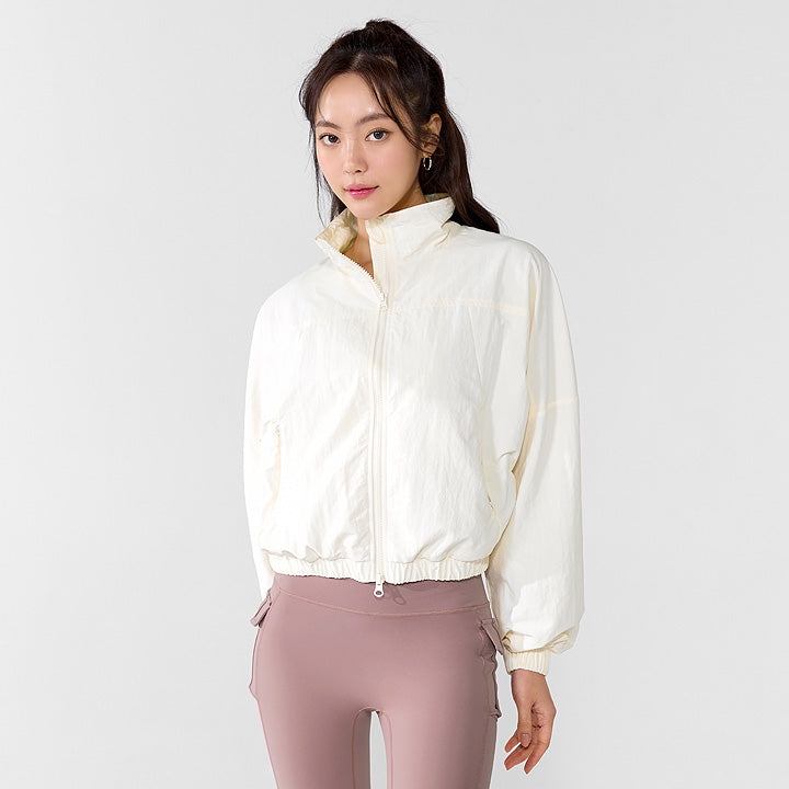 Women's High Neck Dolman Sleeve Crop Windbreaker Jacket - Lightweight Breathable for Running, Hiking & Outdoor Activities
