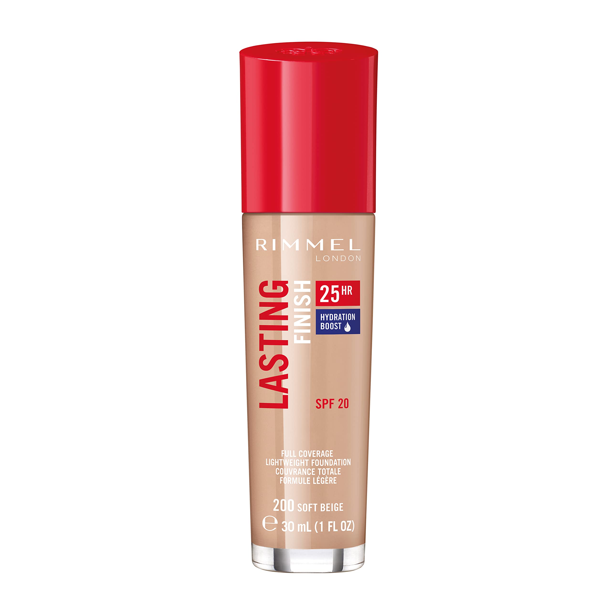 Rimmel London Lasting Finish 25HR Foundation - 200 Soft Beige - 25-Hour Wear, Full Coverage, Waterproof, 1oz - Perfect for Long Days, Events & Waterproof Makeup Looks