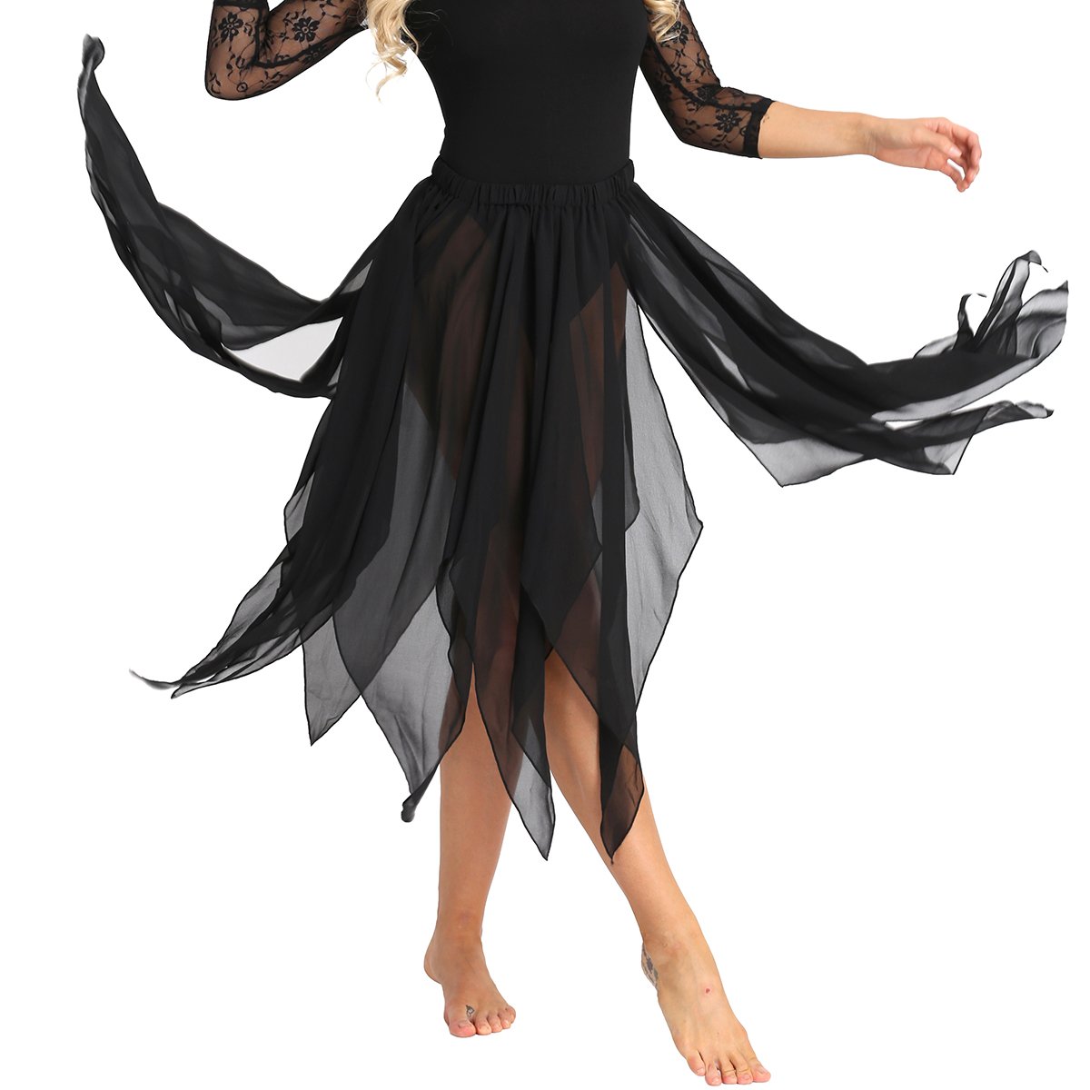 Aislor Women's Asymmetric Side Split 13-Panel Chiffon Maxi Skirt - Belly Dance Costume for Performances, Parties & Boho Fashion