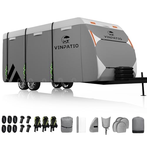 Travel Trailer Cover(White&Grey)