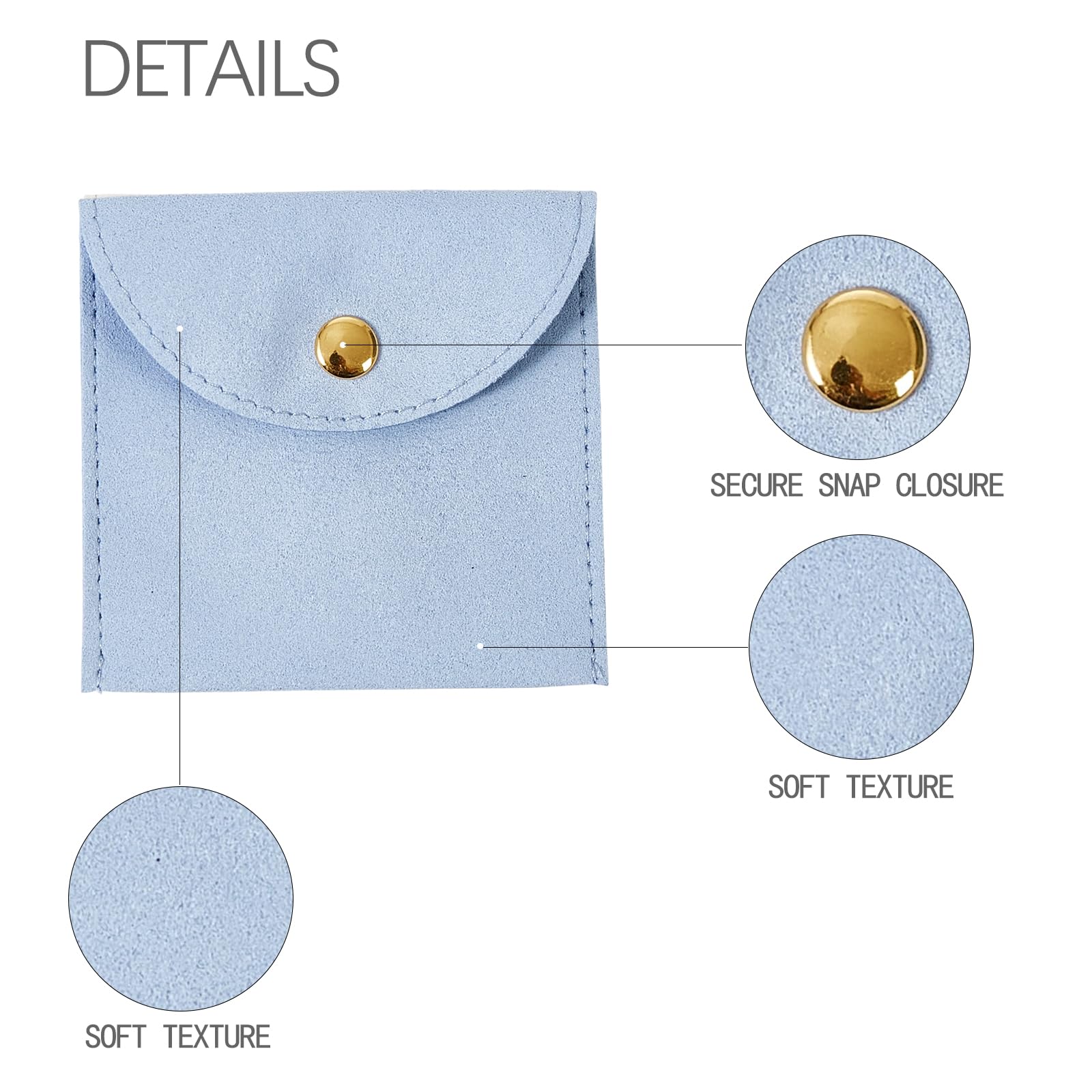 6-Piece Microfiber Jewelry Storage Bags - Premium Button Closure Gift Pouches for Earrings, Necklaces, Bracelets & Rings - Elegant Blue Bridesmaid Gift Packaging - Perfect for Travel, Wedding Favors & Jewelry Organization