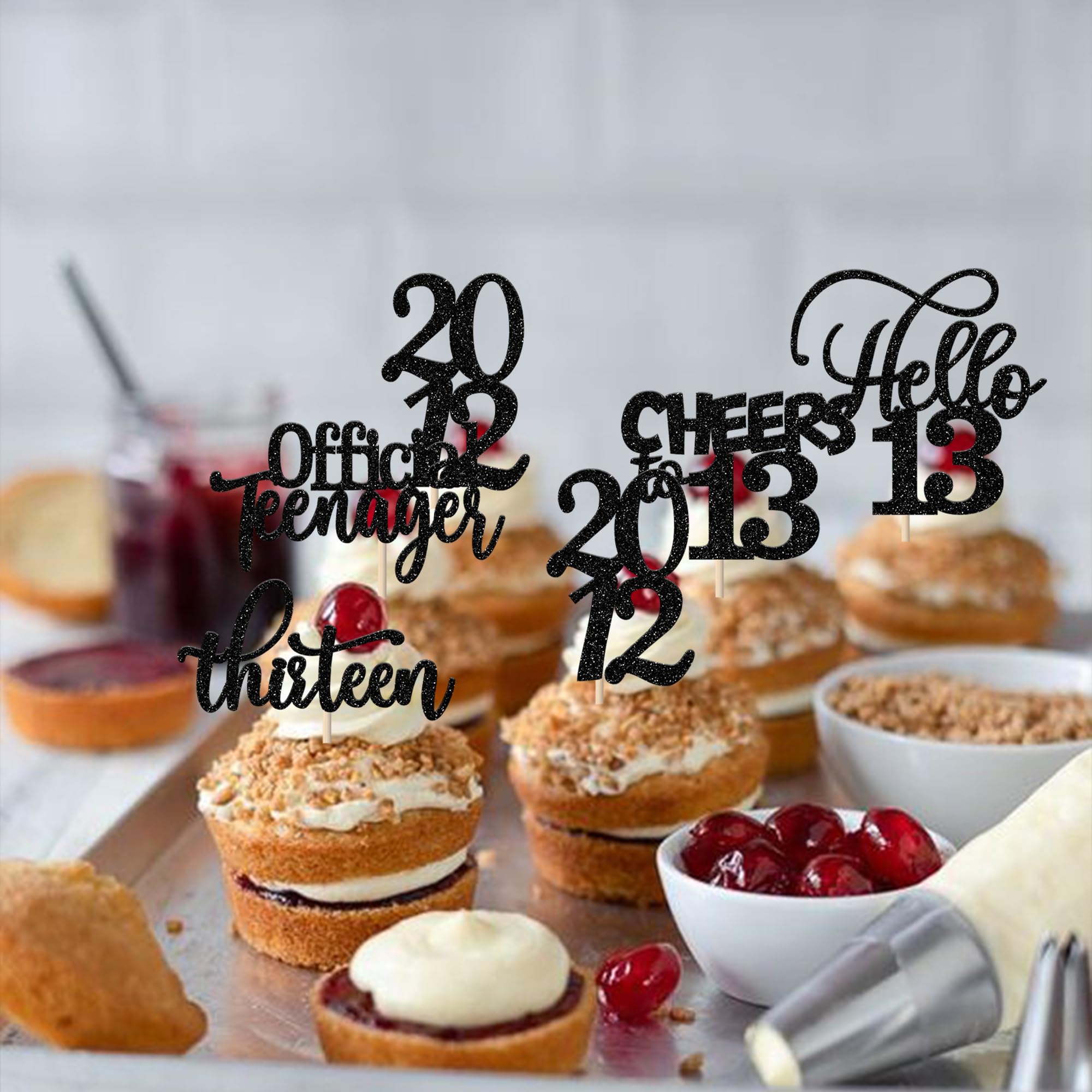 Rsstarxi 30 Pack 13th Birthday Cupcake Toppers - Thirteen Since 2012 Hello 13 Cupcake Picks for Teenagers - Cheers to 13 Years Old Cake Decorations - 13th Birthday Party Supplies (Black) - Perfect for Birthday Celebrations, Anniversaries & Teen Parties