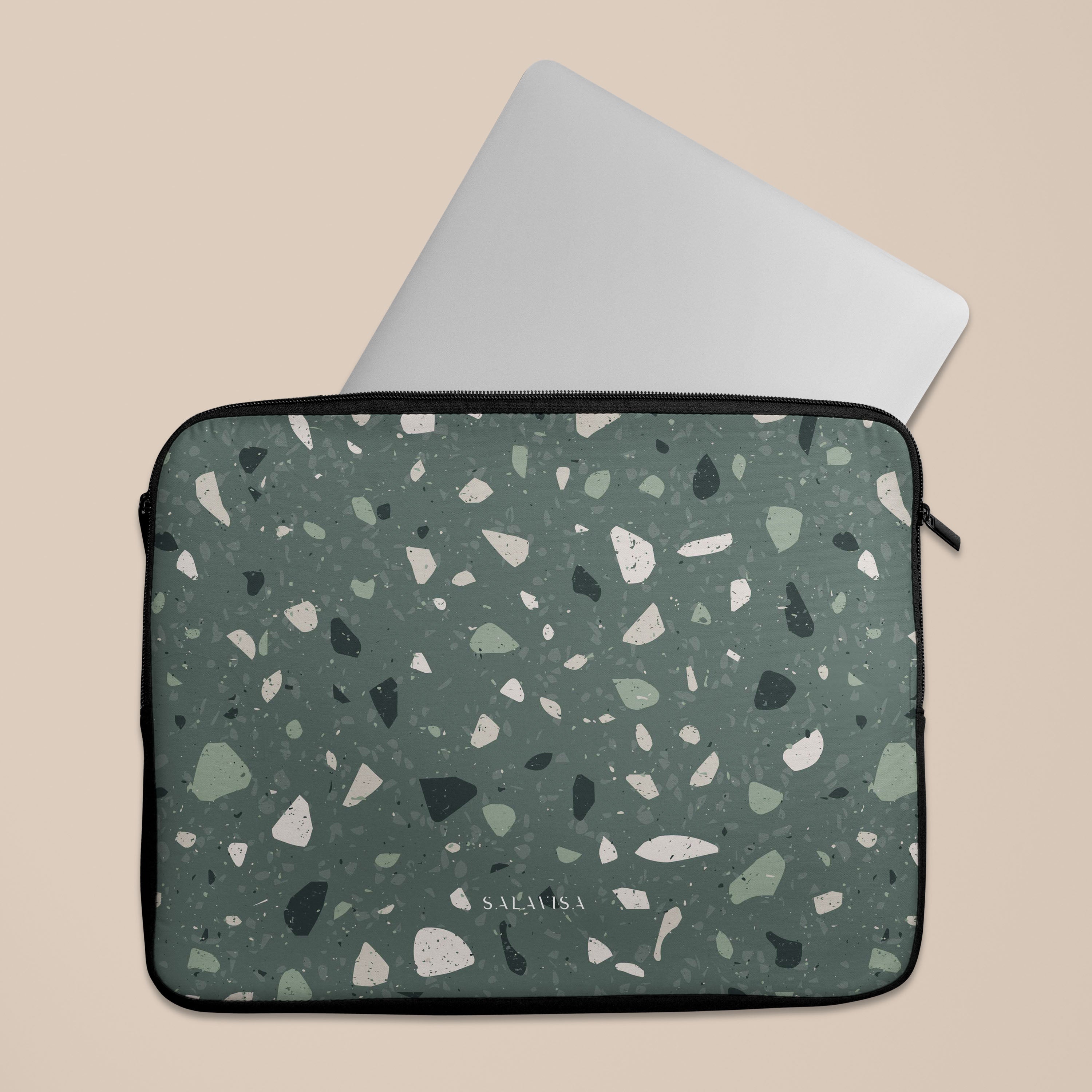 Eco-Friendly Green Terrazzo Pattern Laptop Sleeve Case - Protective Cover for MacBook Air/Pro 13-15 Inch | Perfect for Work, Travel & School Accessories