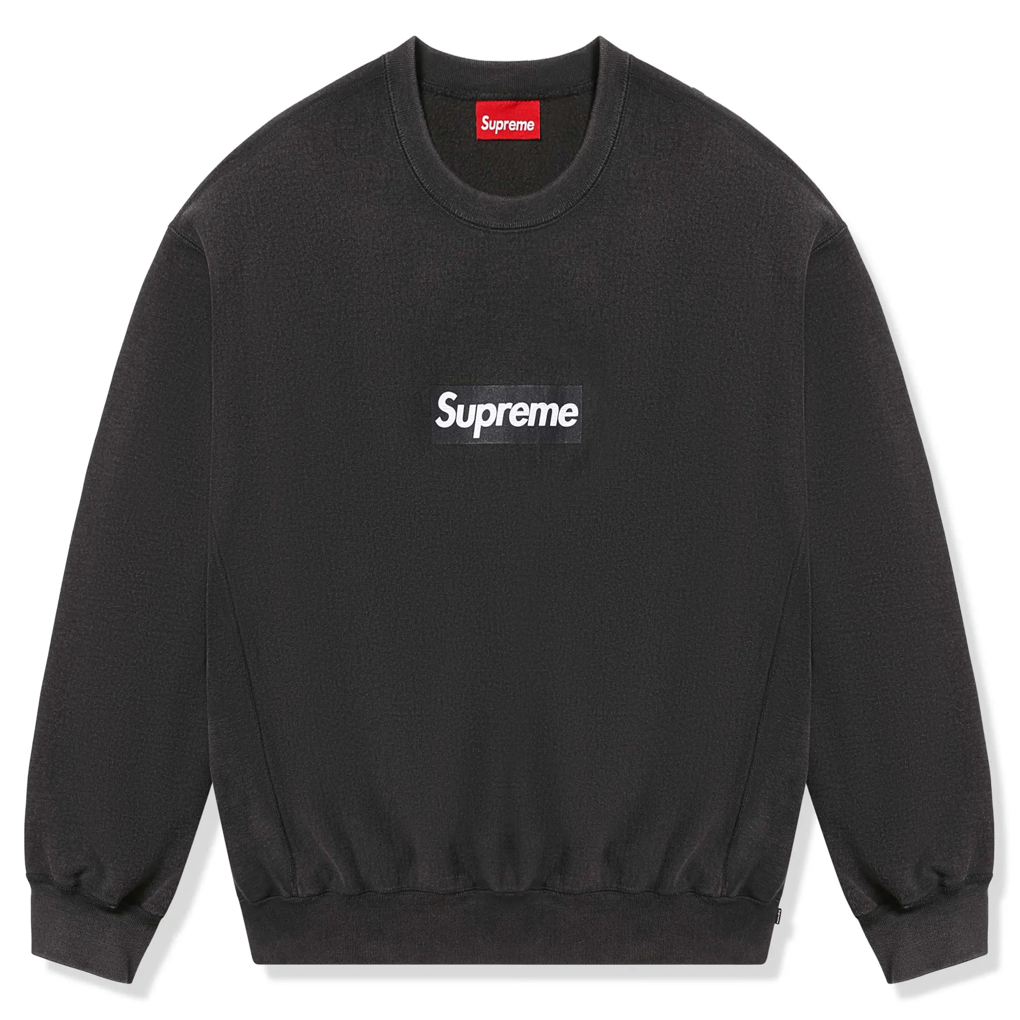 Supreme Washed Box Logo Black Crewneck Sweatshirt - Men's Streetwear Fashion for Casual Wear & Urban Style