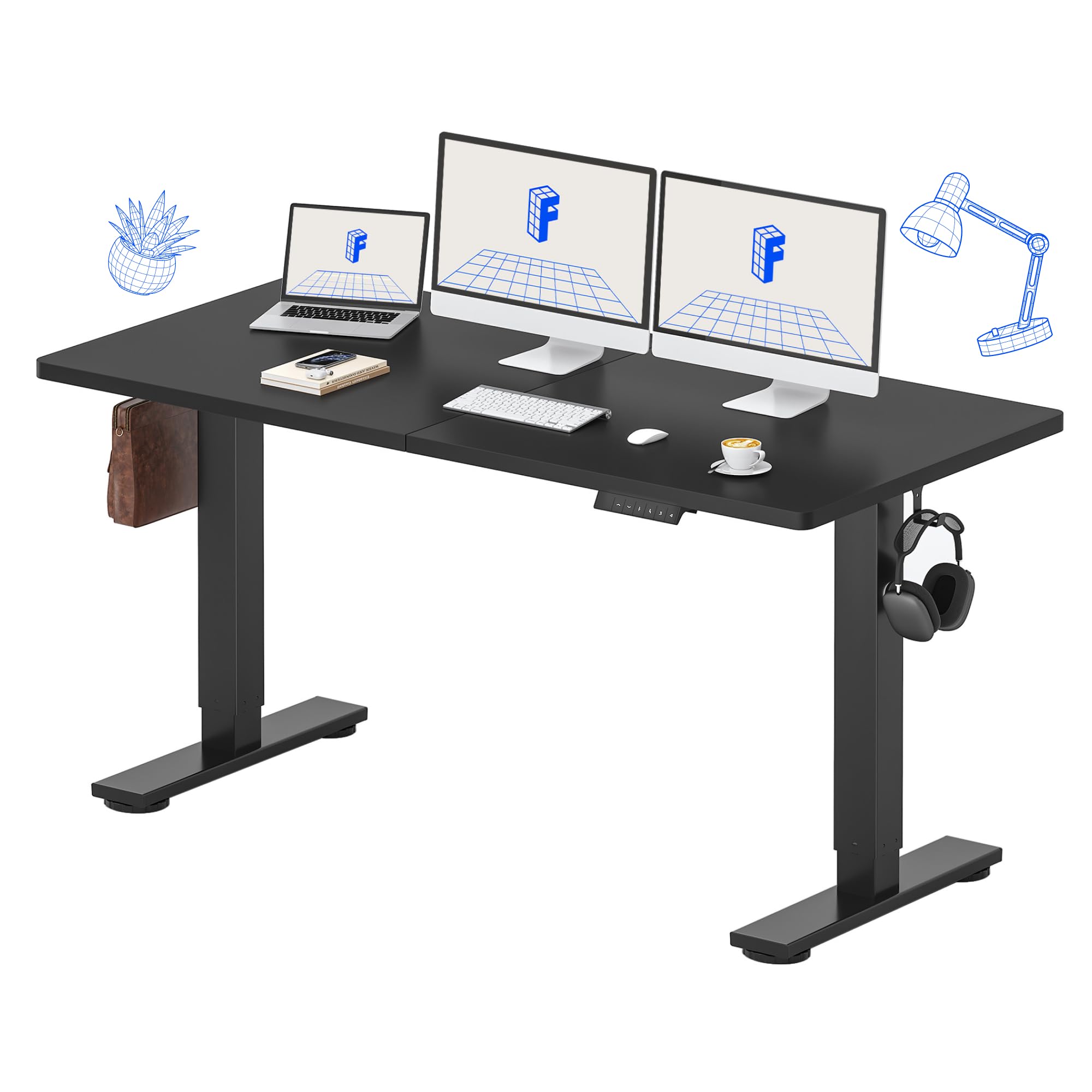 FLEXISPOT Adjustable Height Standing Desk 63 x 24 Inches - Electric Sit Stand Home Office Desk with Black Top & Frame for Computer Workstation | Ergonomic Workspace Solution for Remote Work & Gaming Setup