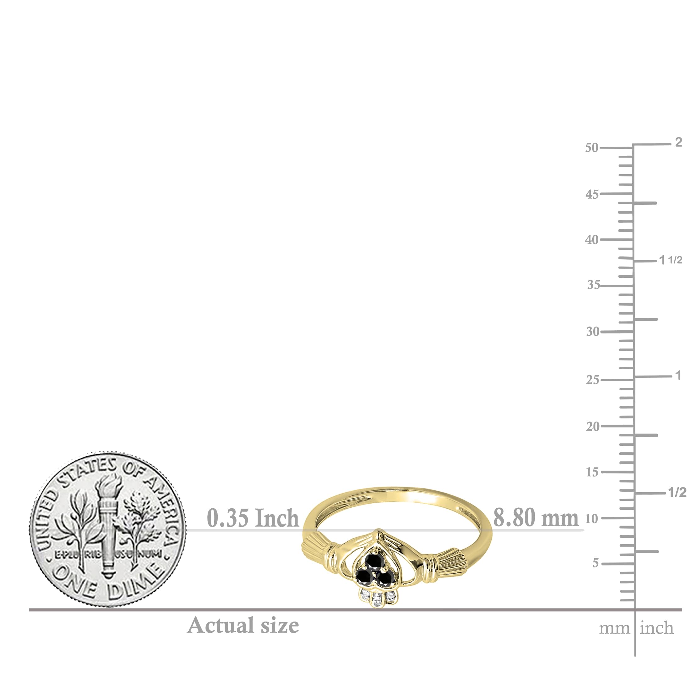 10K Solid Gold Claddagh Heart Ring for Women - Round Black & White Diamond Irish Love & Friendship Promise Ring | Perfect for Anniversaries, Engagements & Celtic Jewelry Gifts