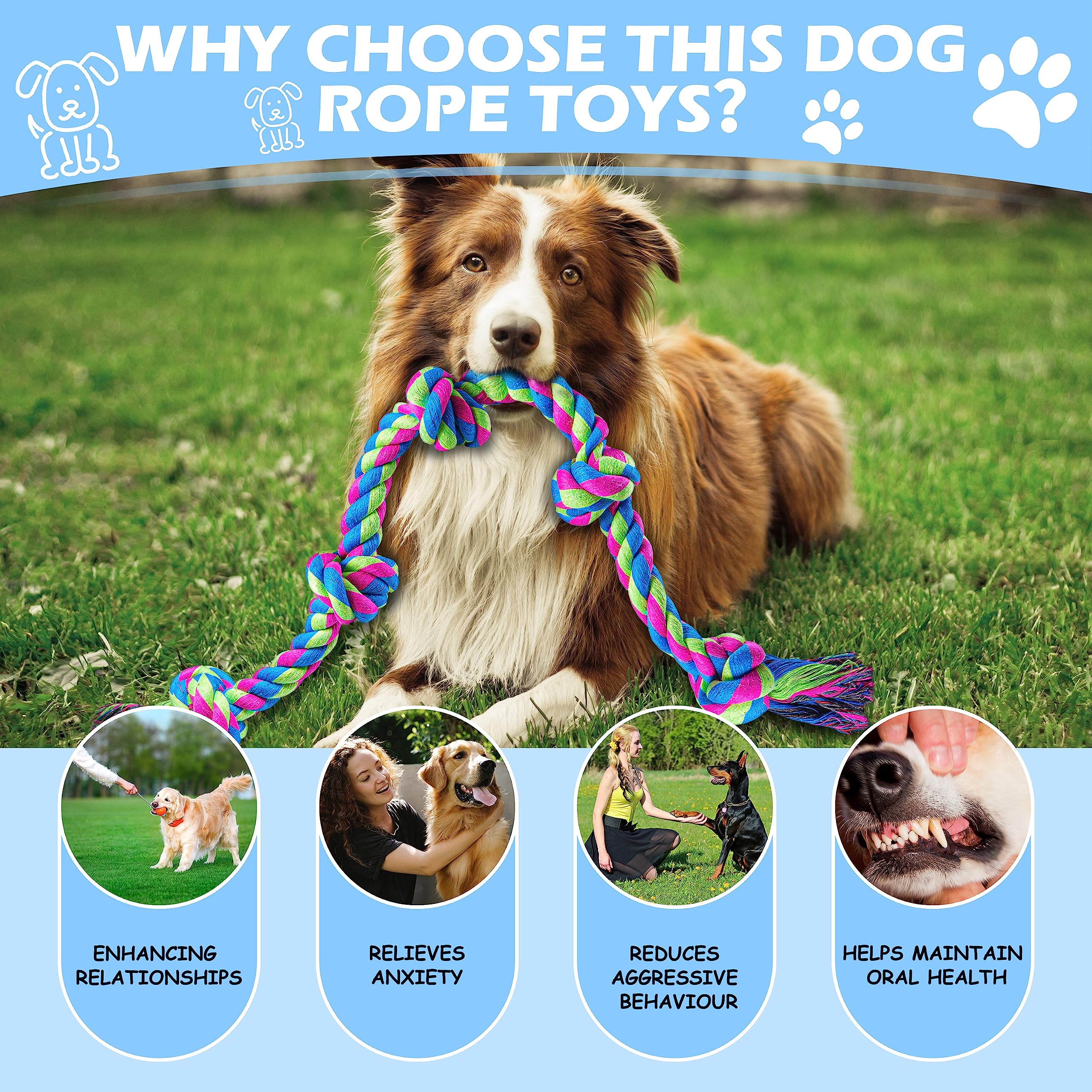 **Aitmexcn Heavy Duty Indestructible Dog Rope Toy for Large & Medium Aggressive Chewers - 5 Knots 100% Cotton Tug Toy for Teeth Cleaning & Boredom Relief - Perfect for Playtime, Training & Bonding with Your Large Breed Dog**