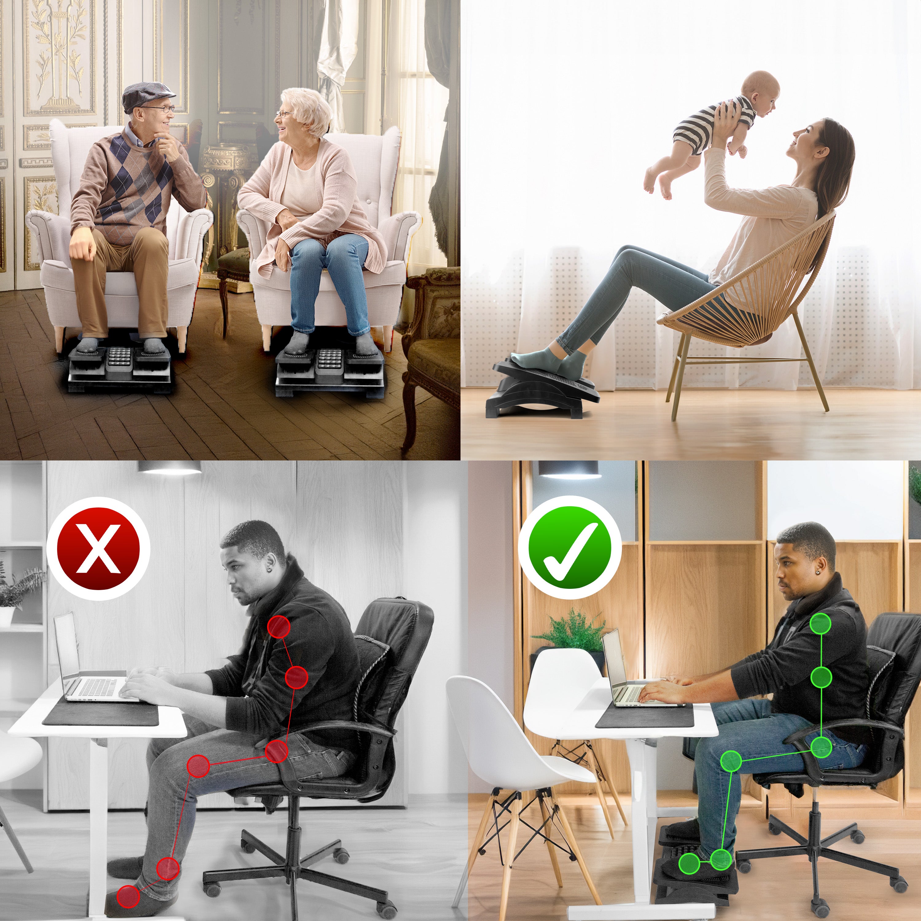 Duronic FT04 Ergonomic Footrest - Adjustable Height & Tilt Foot Rest with Massage Rollers & Textured Surface for Pain Relief - Ideal for Office, Home & Student Use - Perfect Under Desk Foot Support for Long Work Hours & Gaming Sessions