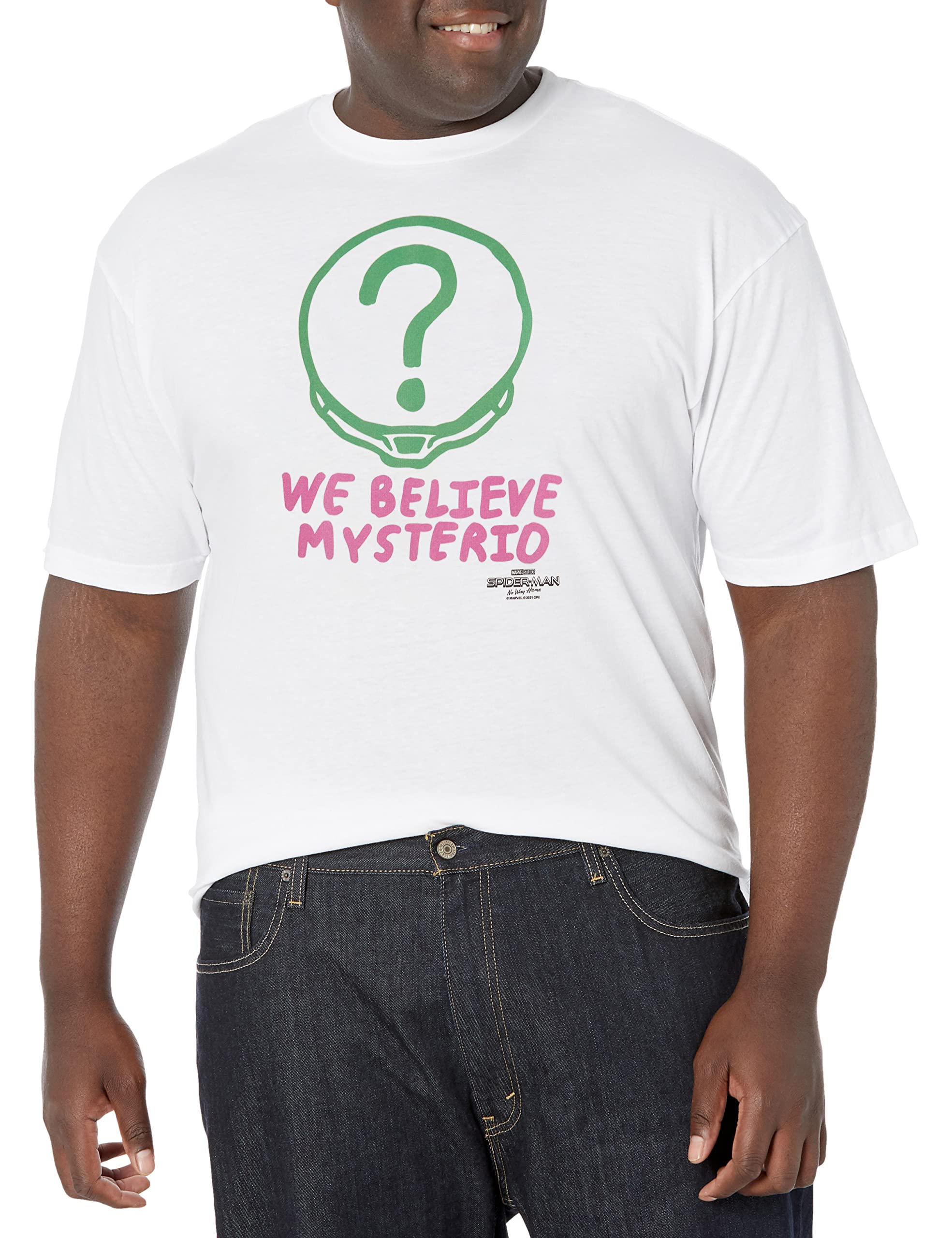Marvel Big & Tall Spider-Man: No Way Home Believe Mysterio Men's Graphic T-Shirt - Short Sleeve Cotton Tee, White, 3XL - Perfect for Cosplay, Movie Nights & Superhero Fans