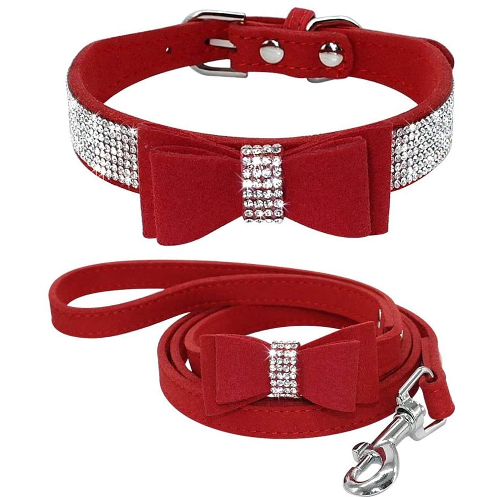 Sparkling Rhinestone Dog Collar & Leash Set with Crystal Diamonds - Elegant Pet Collar Harness for Small & Medium Dogs - Perfect for Parties, Weddings & Special Occasions