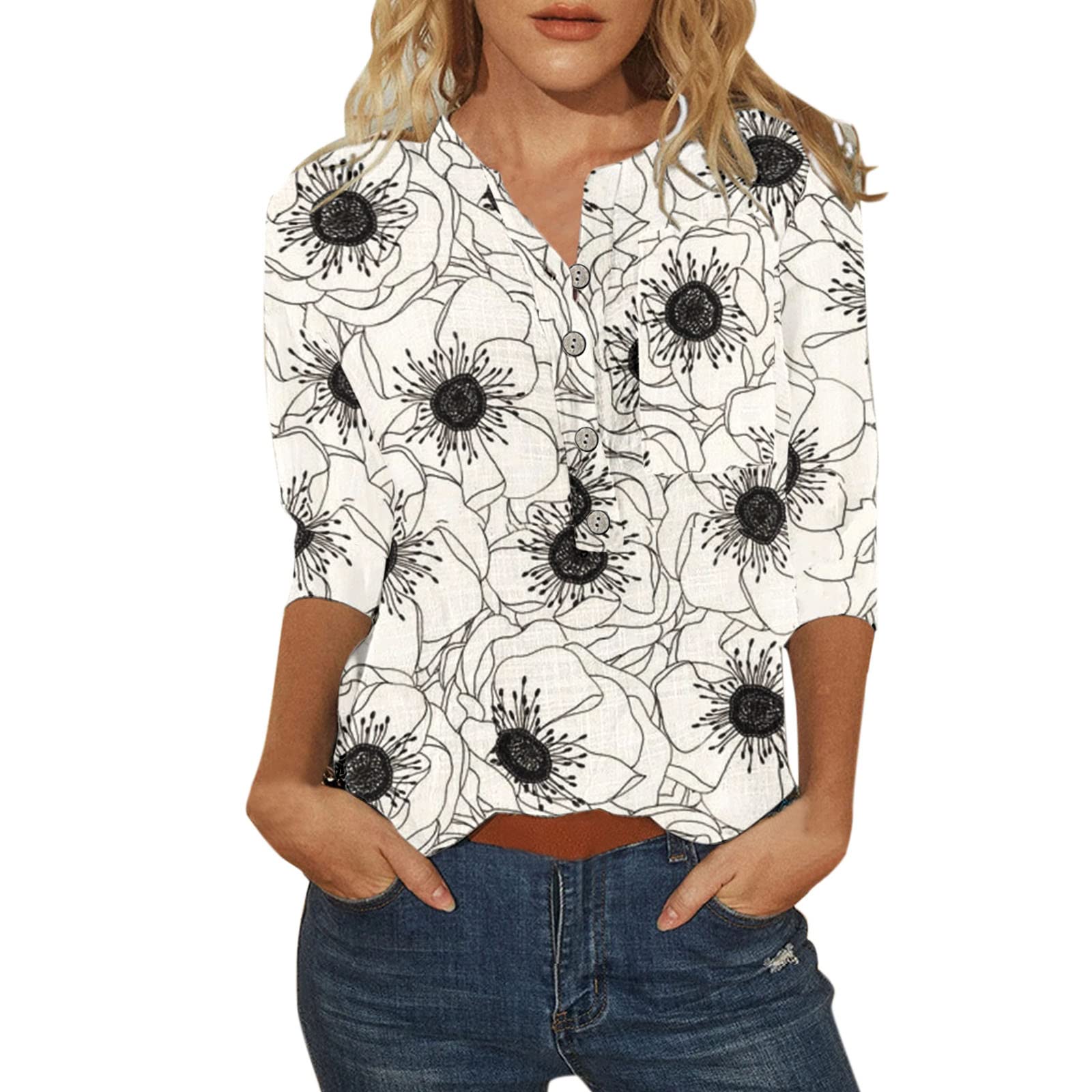 Stylish Women's Casual 3/4 Bell Sleeve Crewneck Loose Blouse - Comfortable Flowy Tops for Everyday Wear | Perfect for Office, Dating & Weekend Outfits