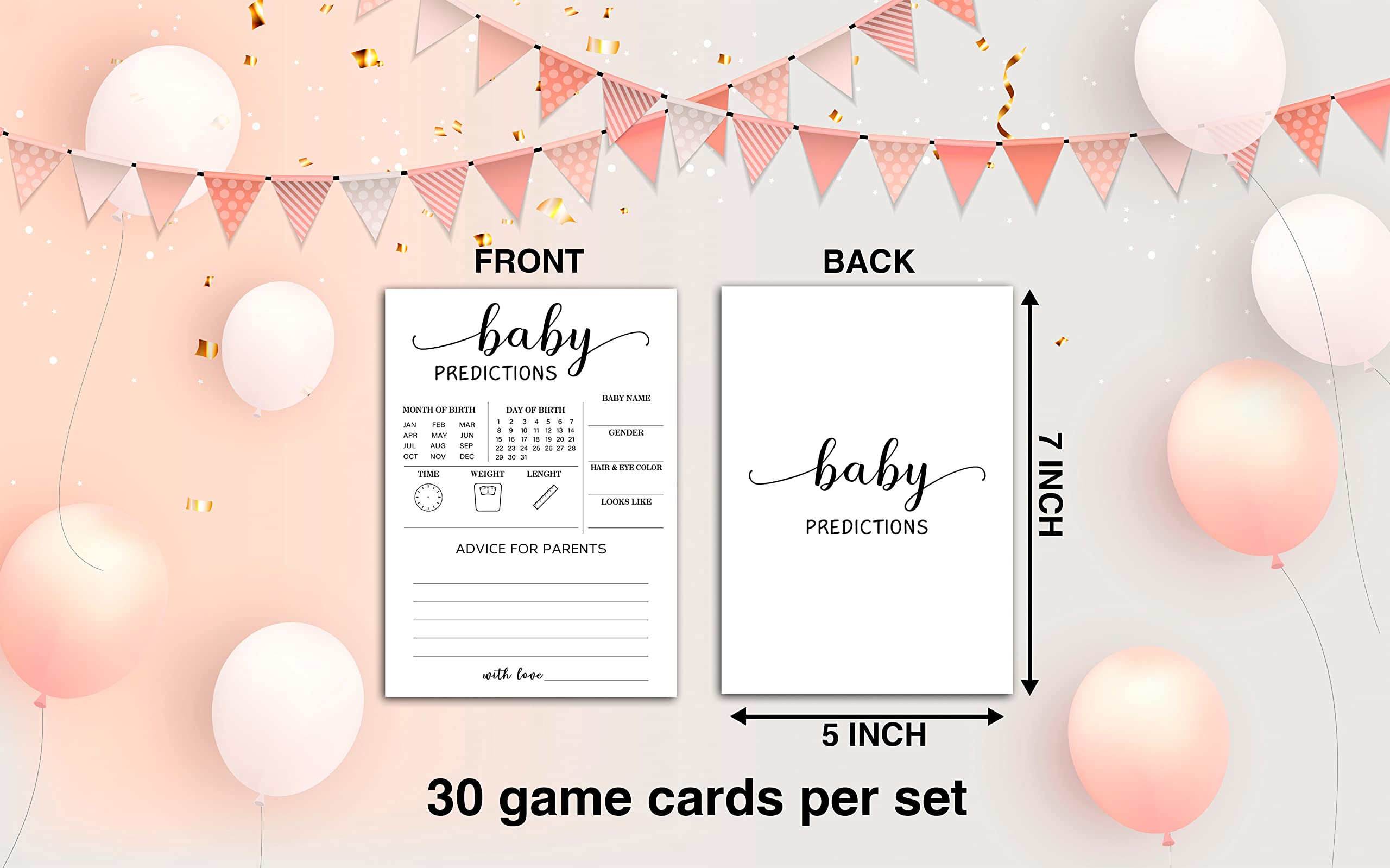 WwongxianB Gender Reveal Prediction Cards - 30 Unique Neutral Gender Shower Party Game Cards for Adults | Fun Baby Shower Game for Gender Reveal Parties & Celebrations (BBGAME 004)