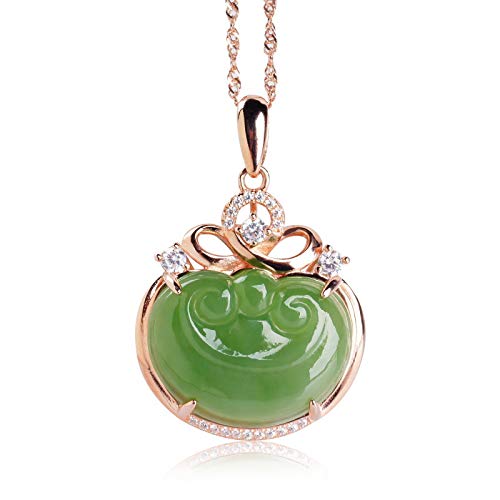 925 Sterling Silver Ruyi Jasper Pendant Necklace with Hotan Jade & Rose Gold Accent - Elegant Jewelry for Women, Gift for Her, Perfect for Weddings & Special Occasions