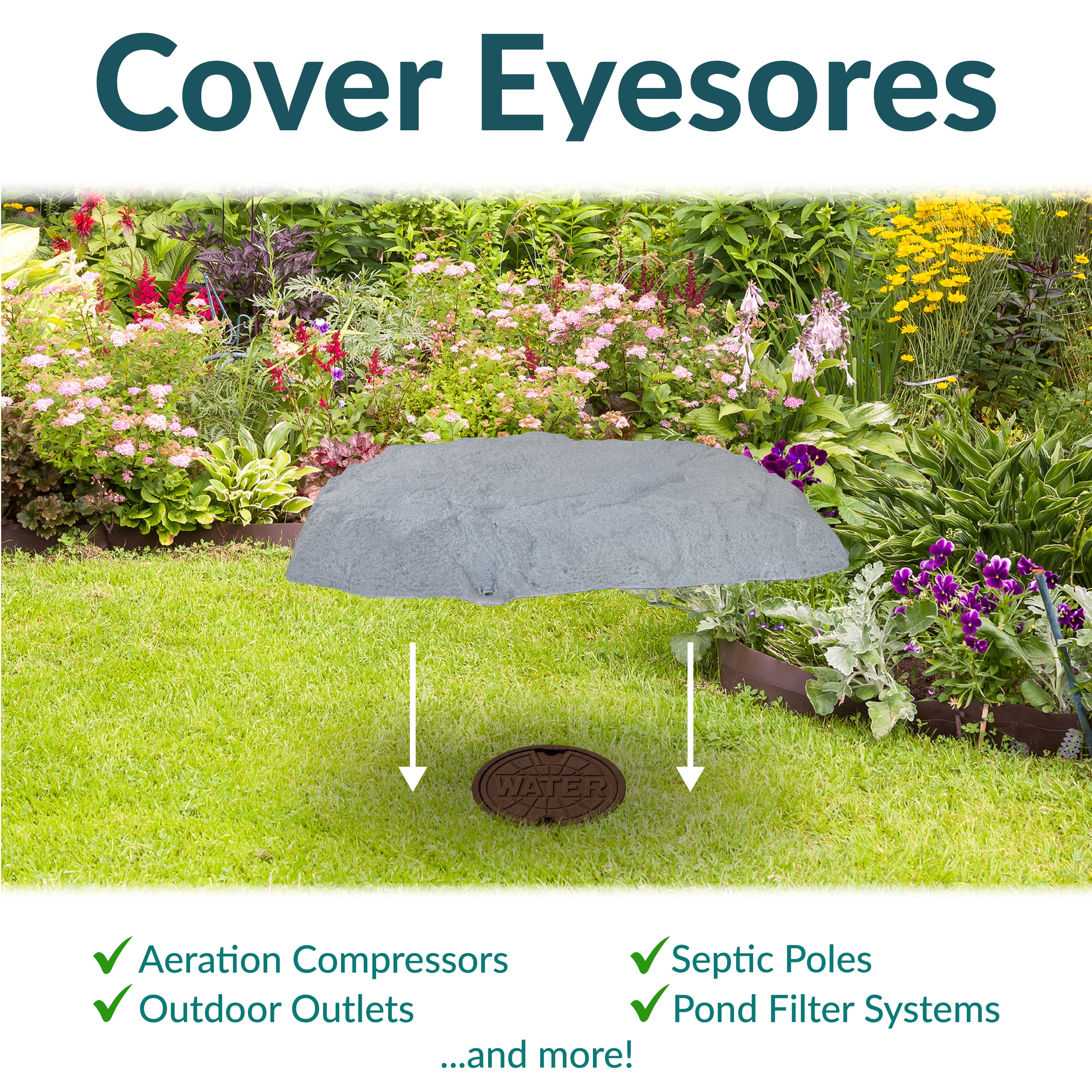 Sunnydaze Flat Artificial Landscape Rock Cover with Stakes - Durable Outdoor Decorative Rock Mat for Garden, Yard & Pool Areas - Perfect for Landscaping, Hiding Wires & Enhancing Aesthetics